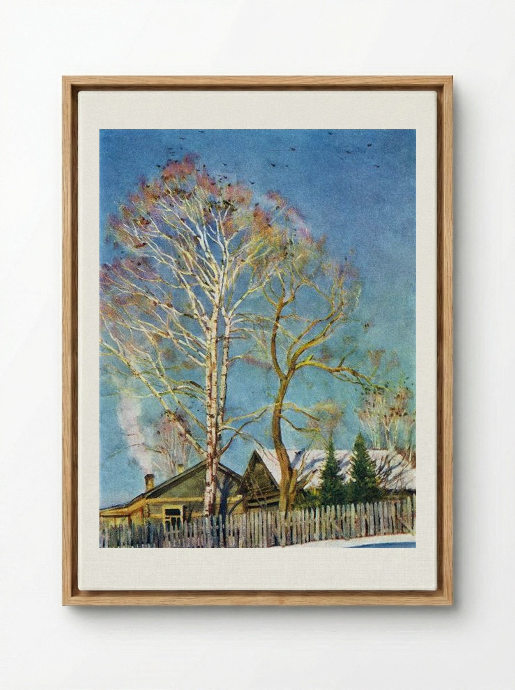 Blue Morning. Rooks on the Birches. Ligachevo - Konstantin Yuon - Framed Canvas Wood