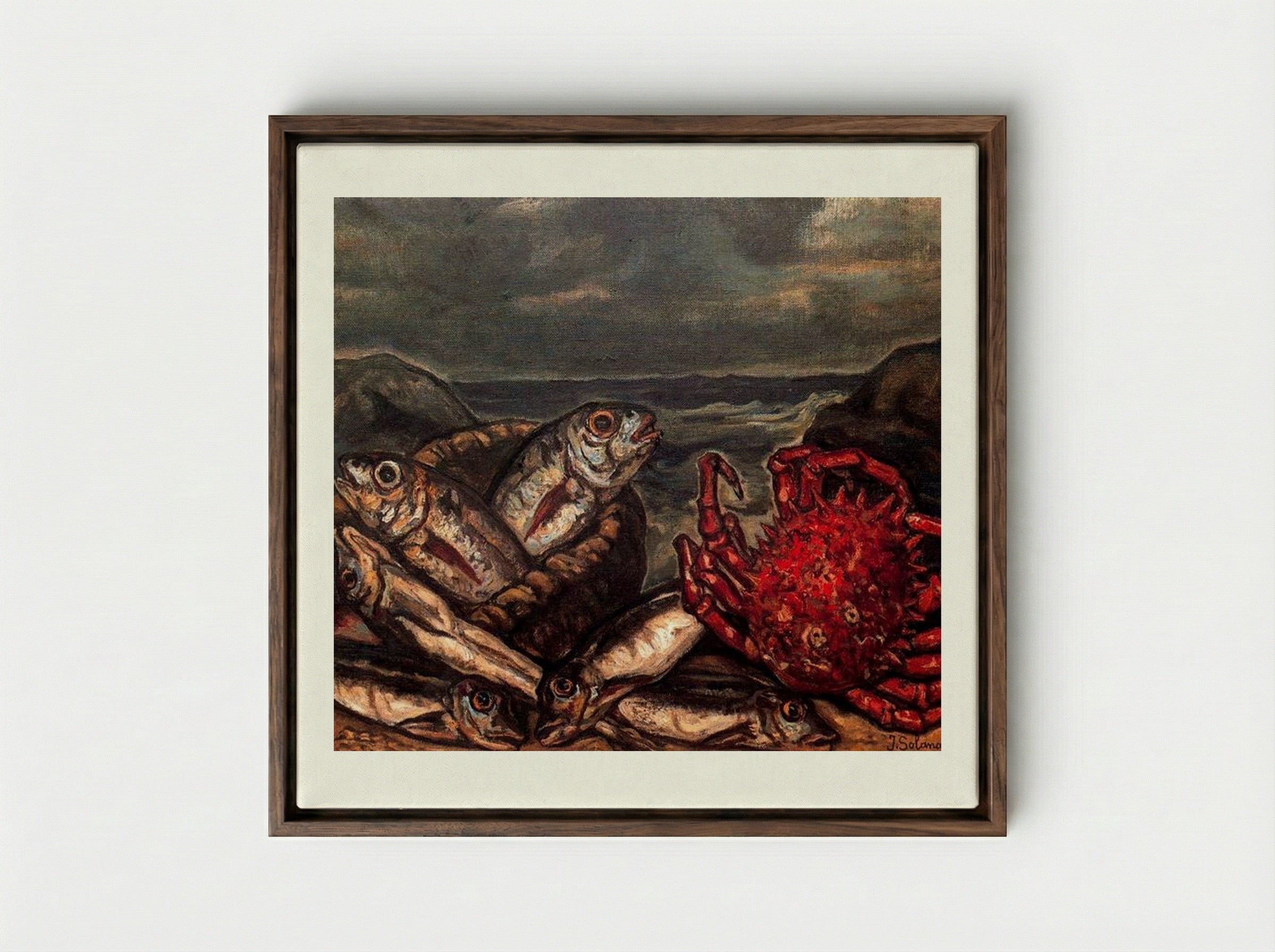 Fish and Crab - José Gutiérrez Solana - Framed Canvas Dark Wood