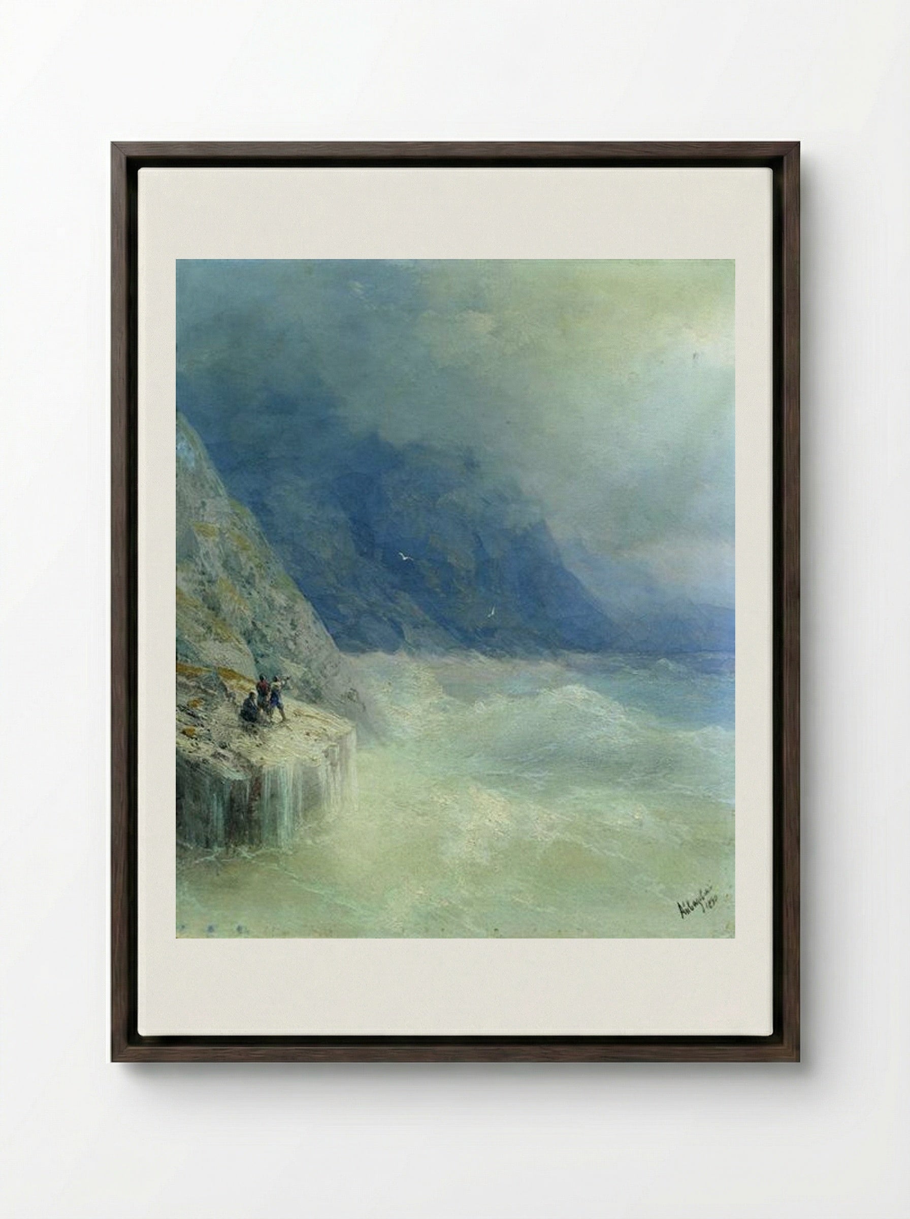 Rocks in the Mist - Ivan Aivazovsky - Framed Canvas Dark Wood