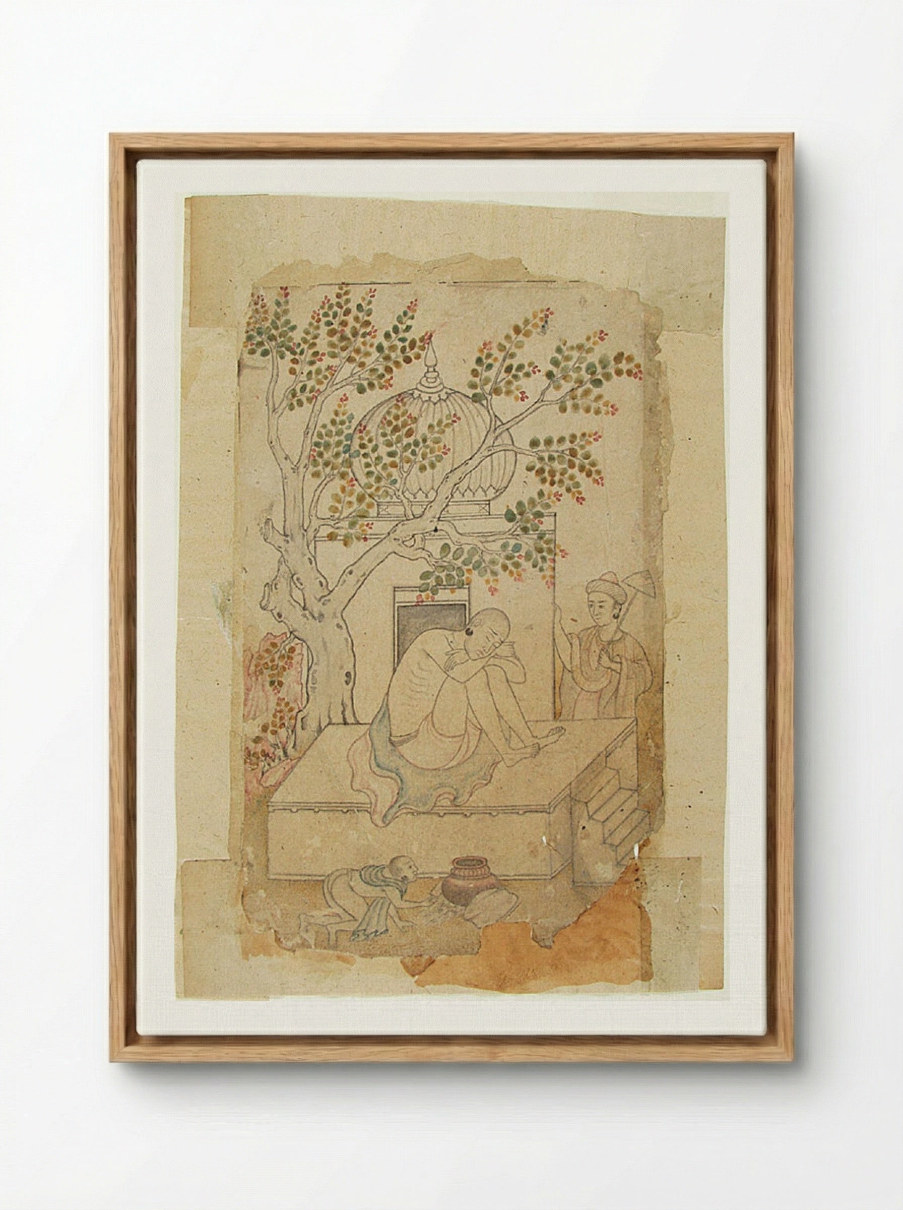 A Holy Man Meditates (Shrine with Sleeping Ascetic) - Daswanth - Framed Canvas Wood
