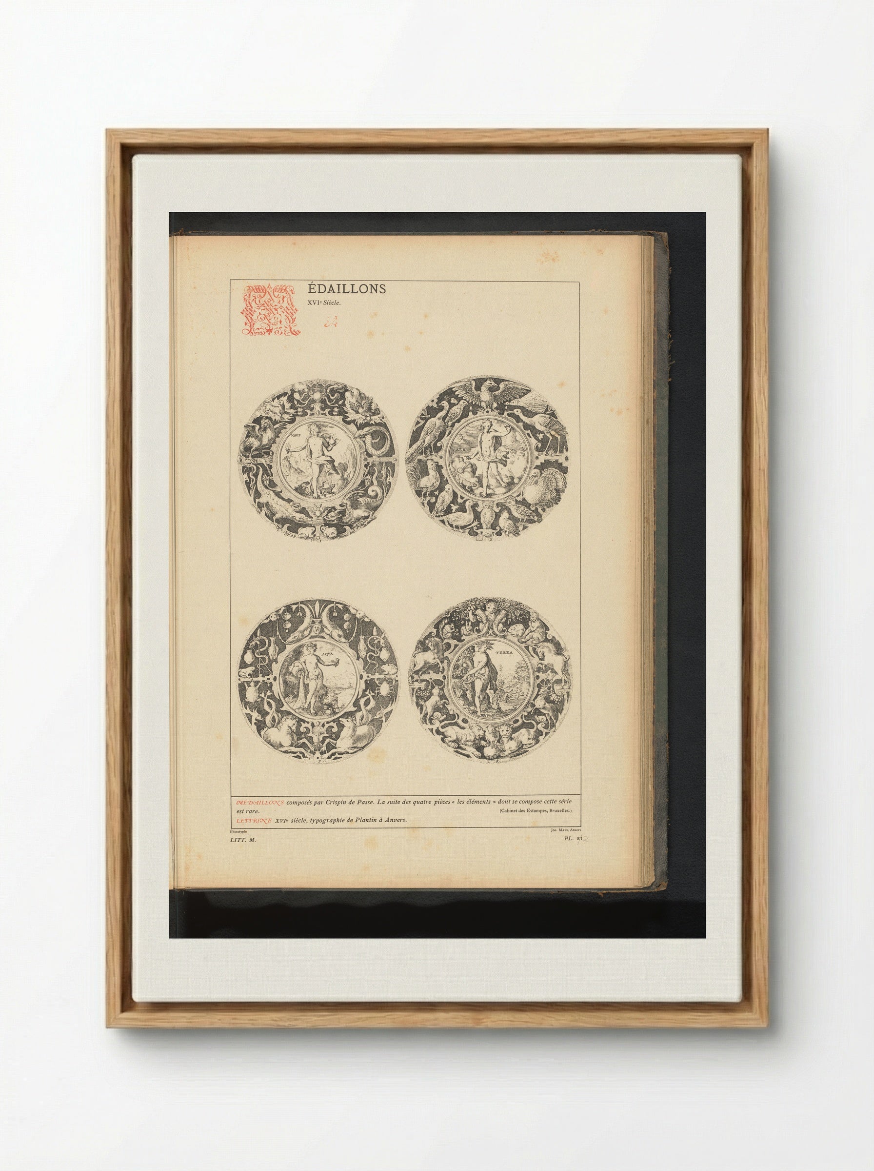 The Four Elements (Medallion Series) - Crispijn van de Passe (I) - Framed Canvas Wood
