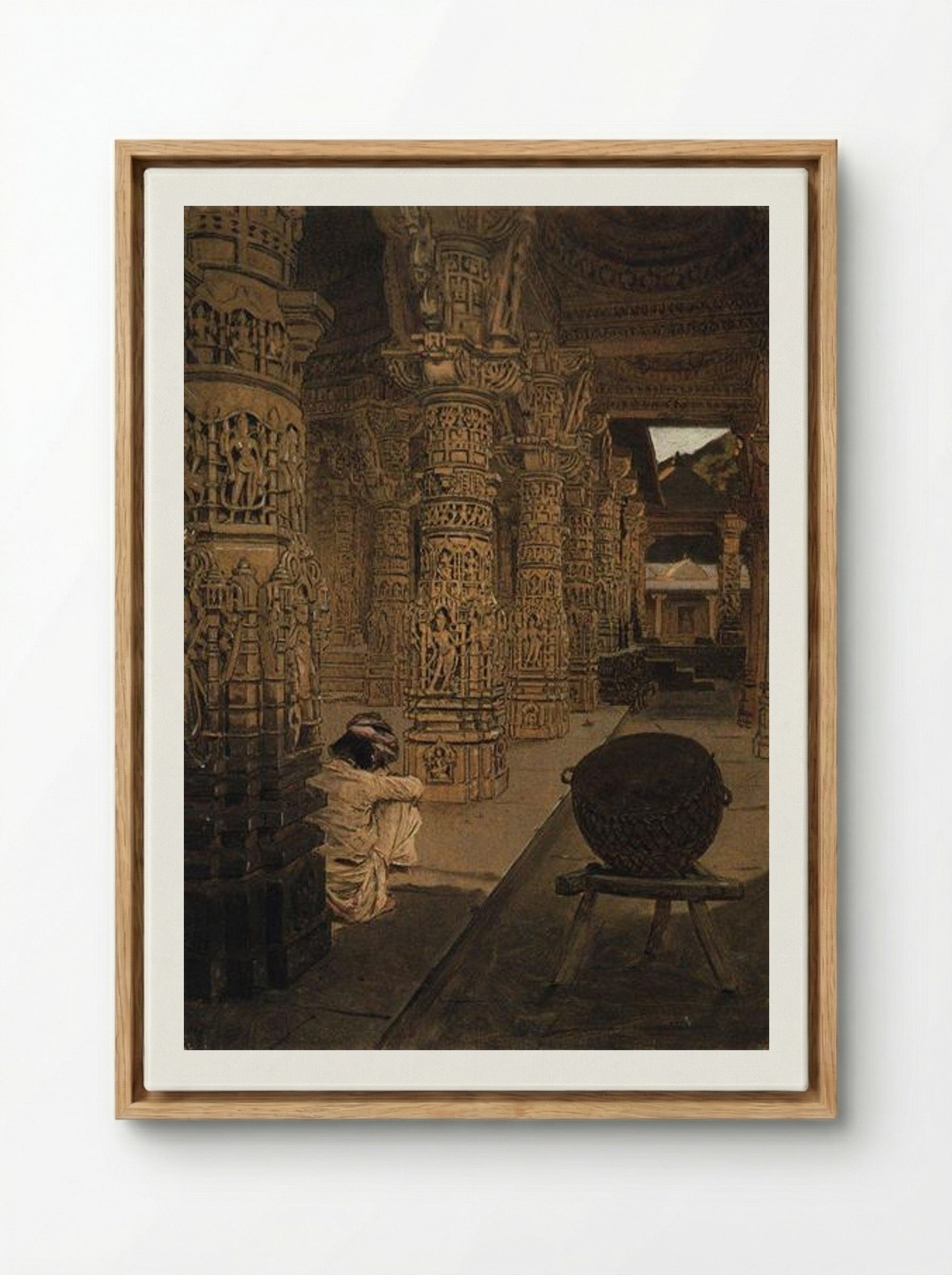 The Colonnade in the Jain Temple at Mount Abu in the Evening - Vasily Vereshchagin - Framed Canvas Wood