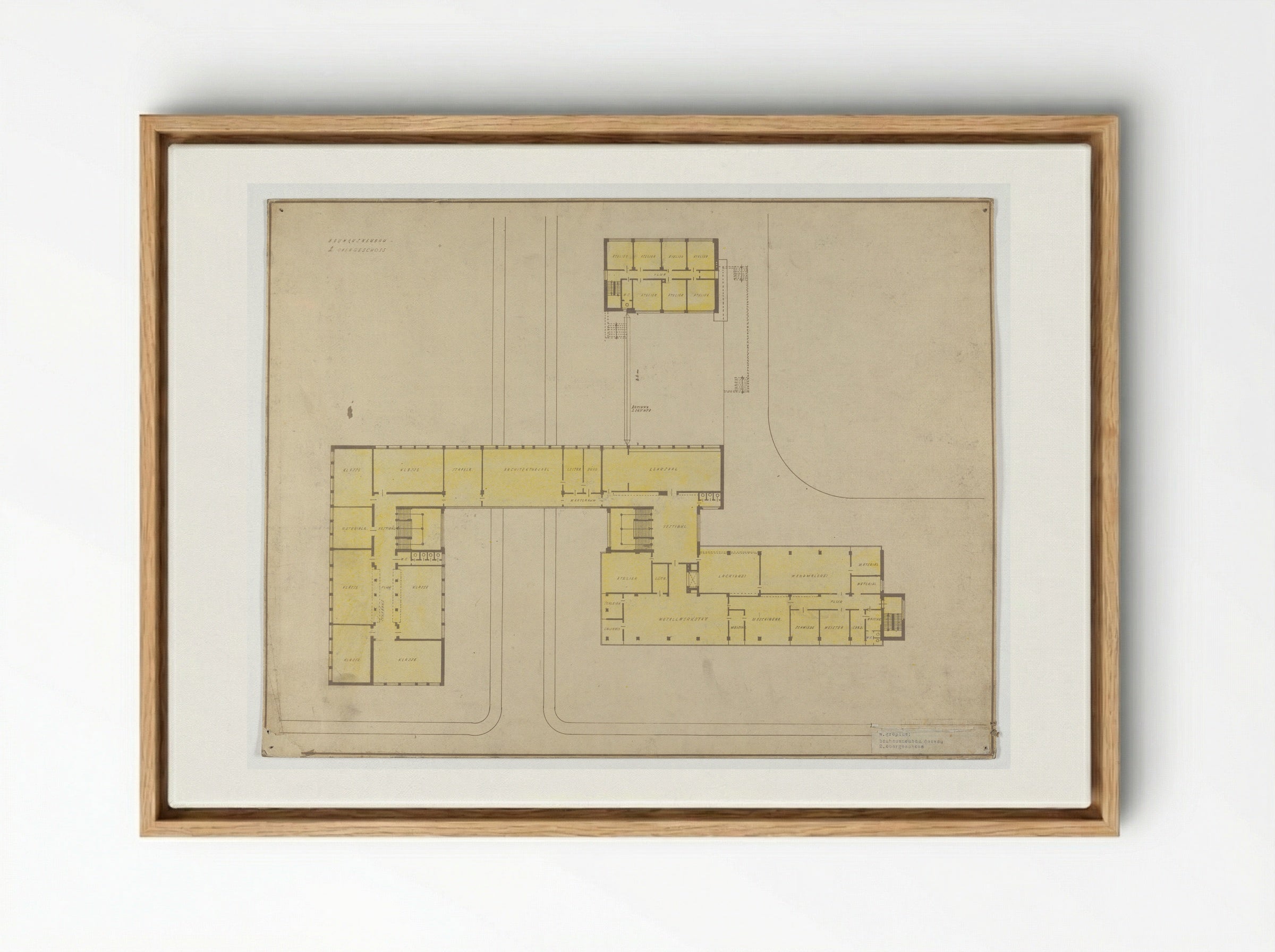 Bauhaus Building, Dessau: Second Floor Plan - Walter Gropius - Framed Canvas Wood