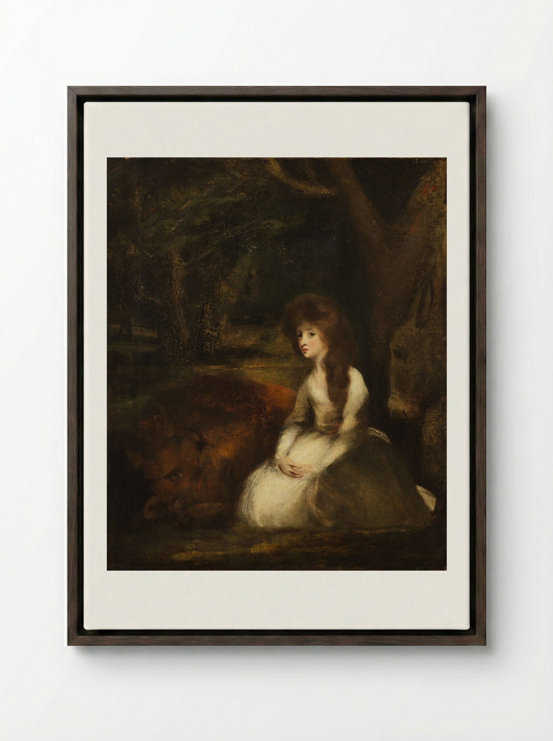 Miss Elizabeth Beauclerc as Una with the Lion - Sir Joshua Reynolds - Framed Canvas Dark Wood