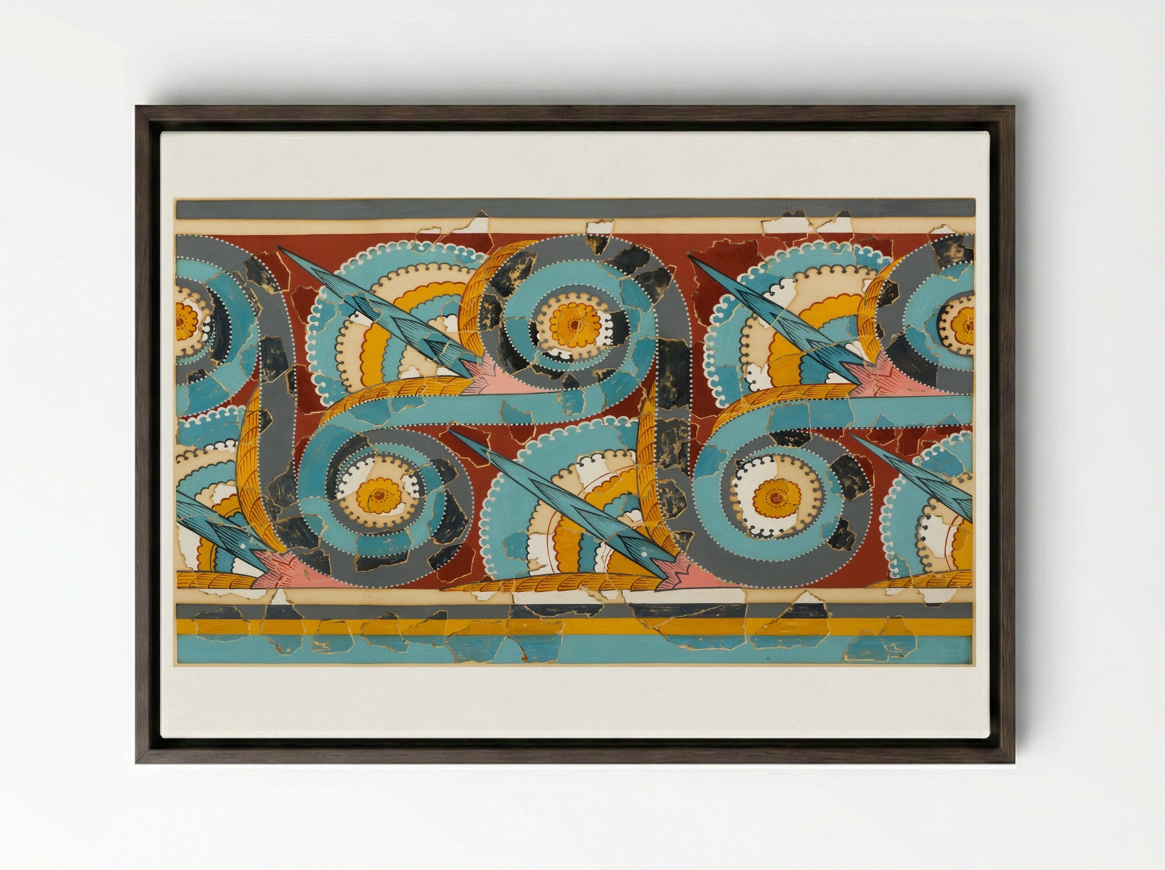 Ornamental Frieze (after a wall painting from the Palace of Tiryns, Argolis) - Fine Art Print - Framed Canvas Dark Wood