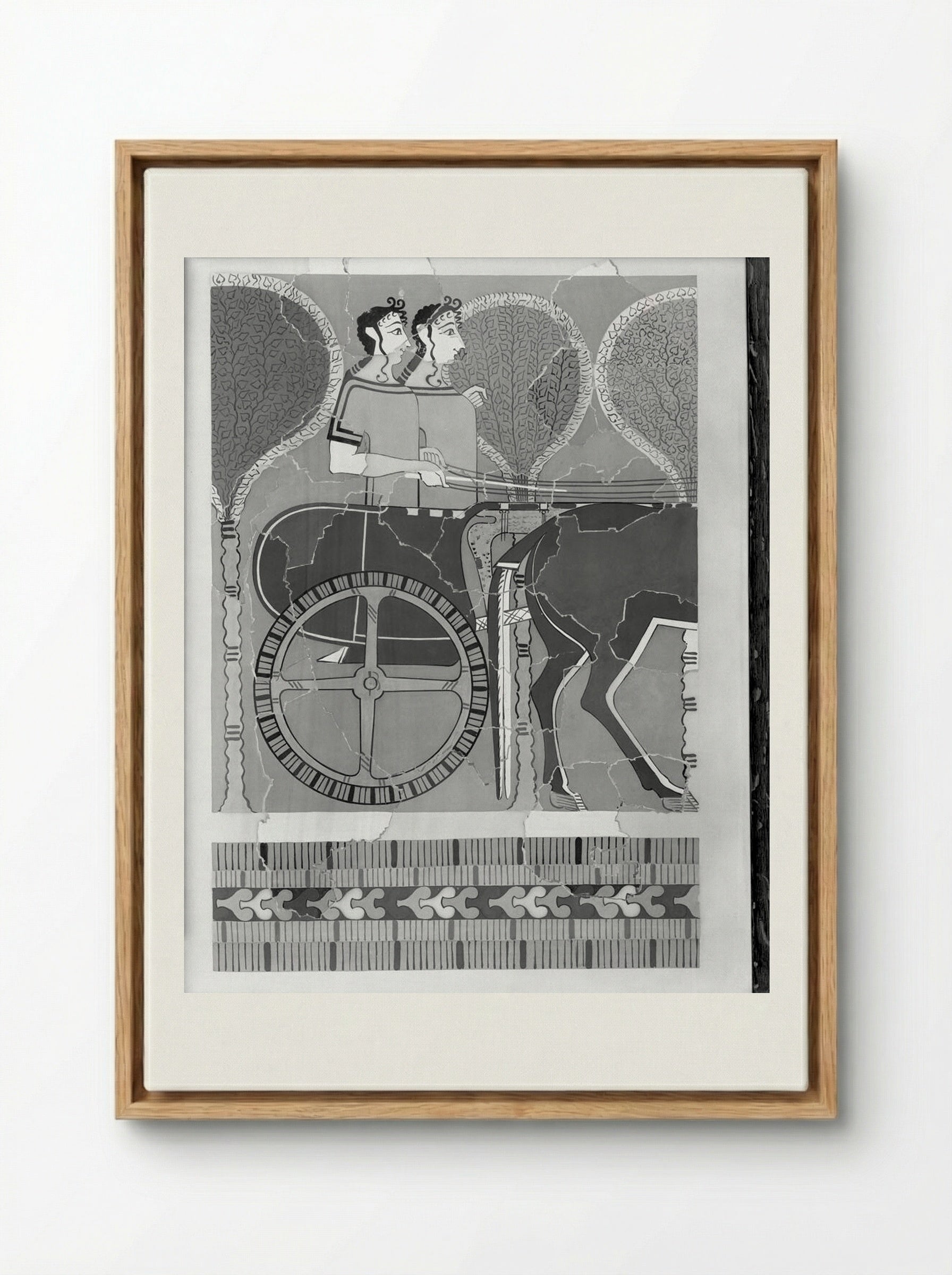 Women in a Chariot (after a fresco from the Palace of Tiryns) - Fine Art Print - Framed Canvas Wood
