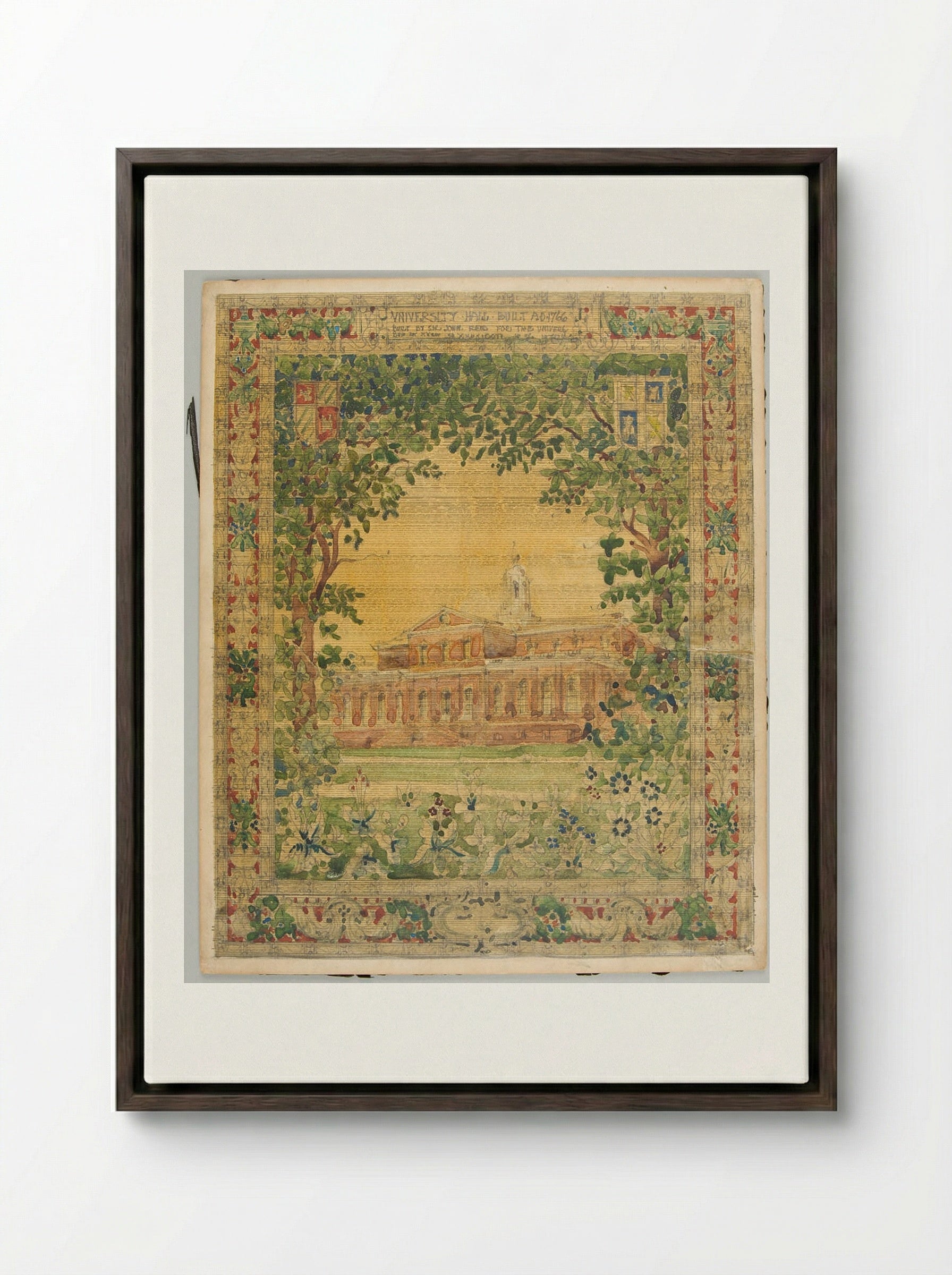 University Hall, Harvard - Solis Prints - Framed Canvas Dark Wood