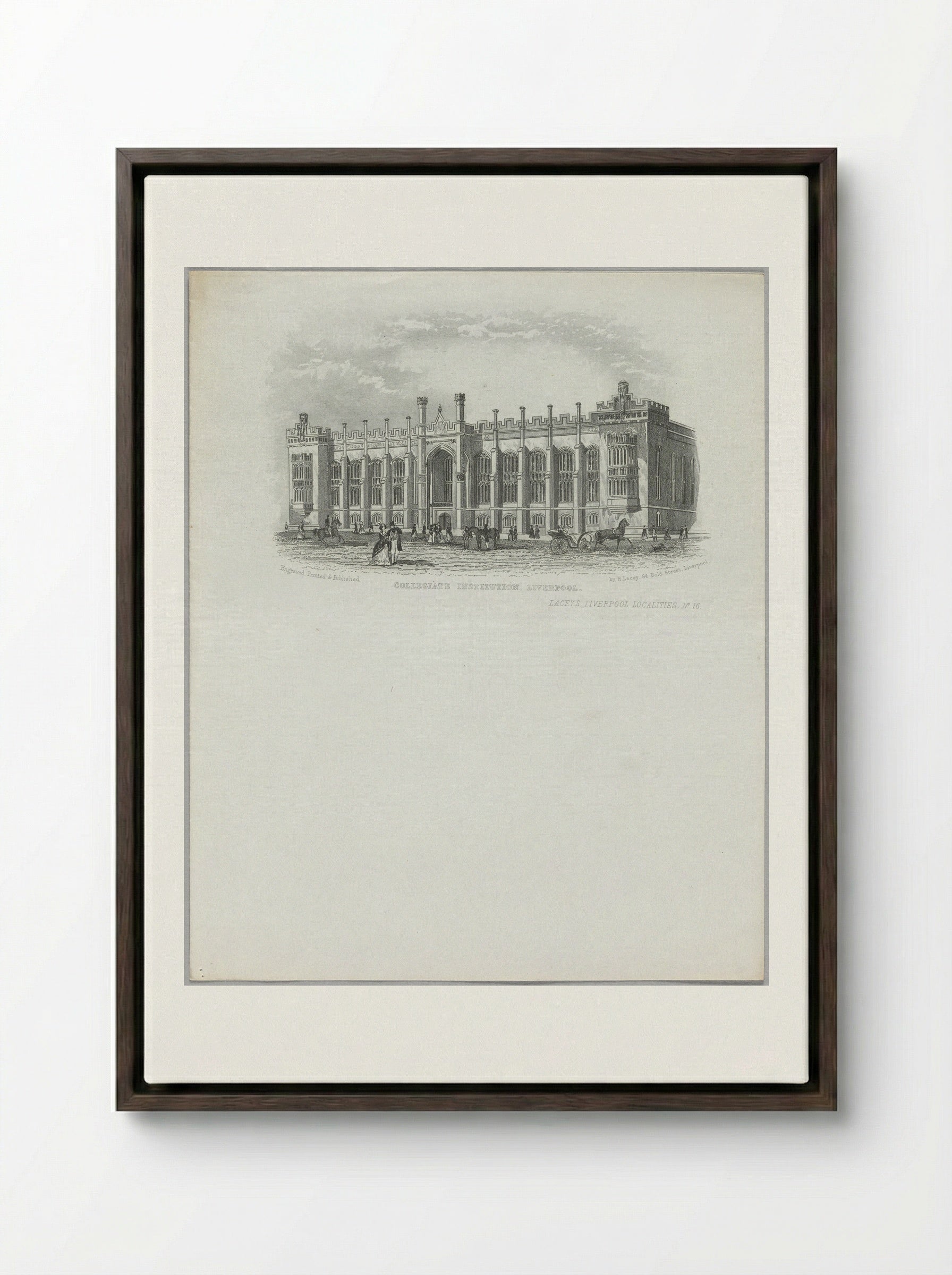 Collegiate Institution, Liverpool - Fine Art Print - Framed Canvas Dark Wood