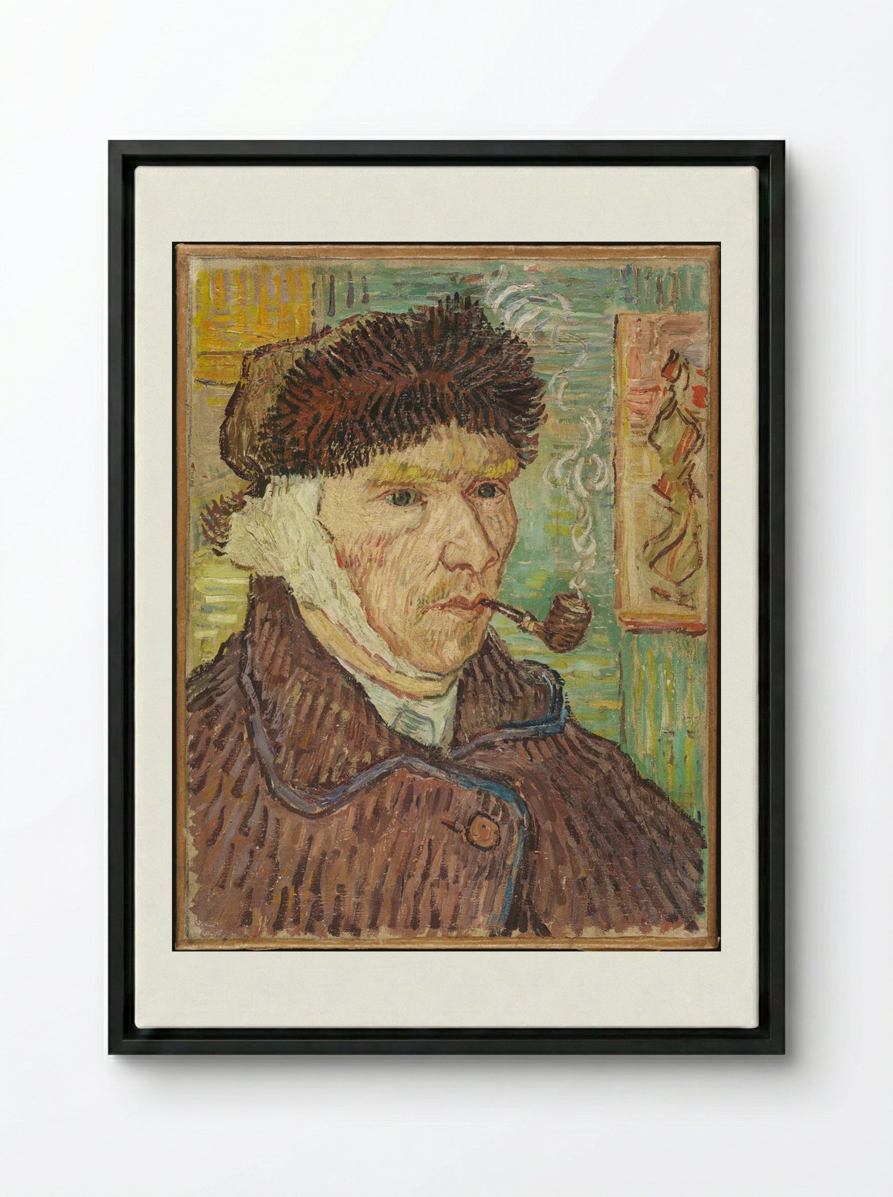 Self-Portrait with Bandaged Ear - Vincent van Gogh - Framed Canvas Black