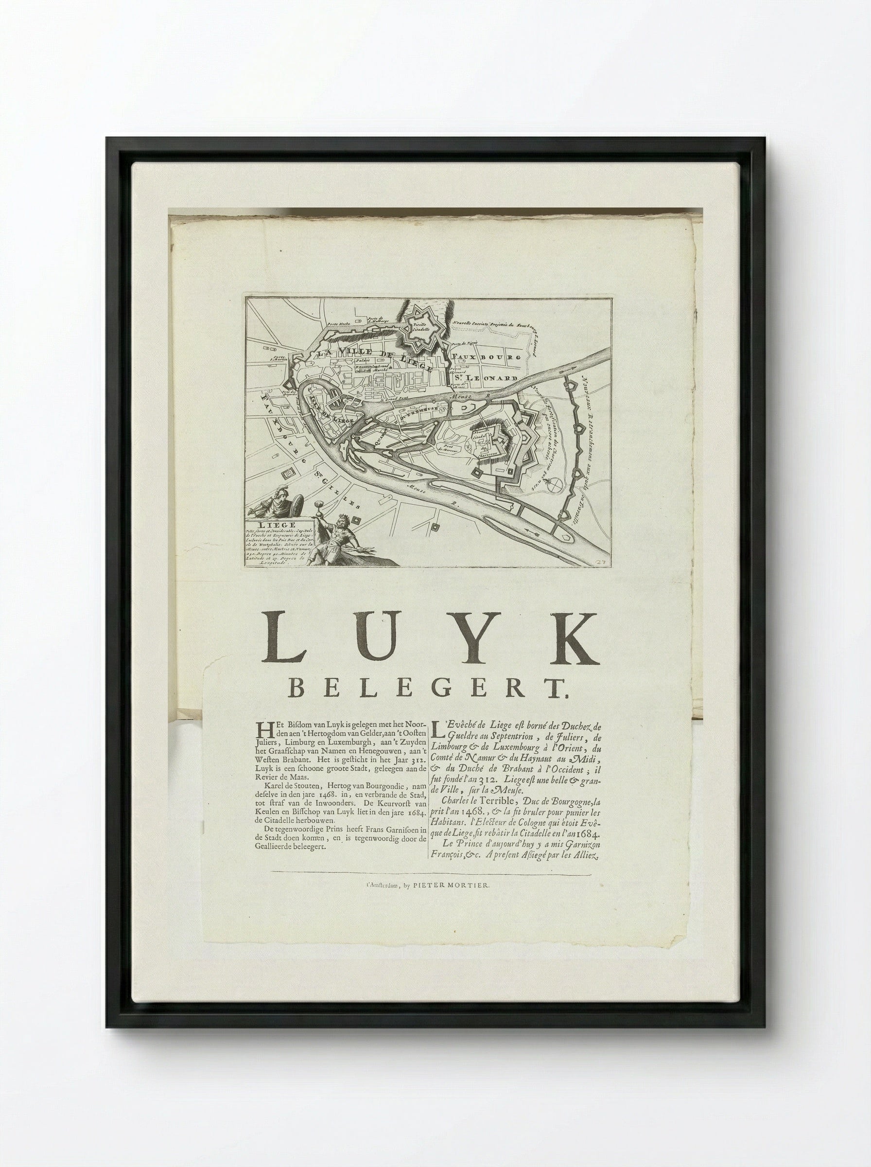 Plattegrond van Luik - Unknown Artist - Framed Canvas Black