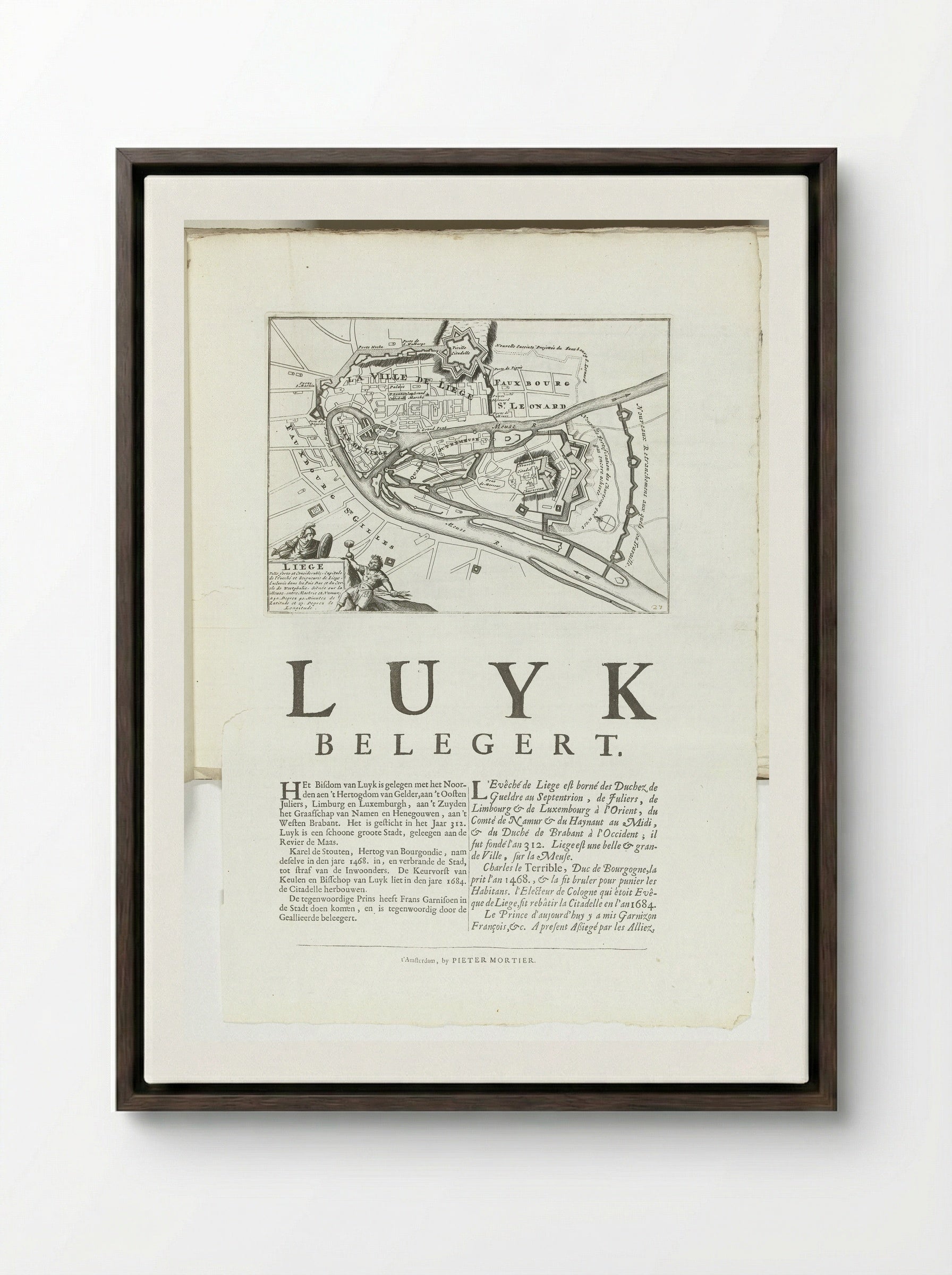 Plattegrond van Luik - Unknown Artist - Framed Canvas Dark Wood