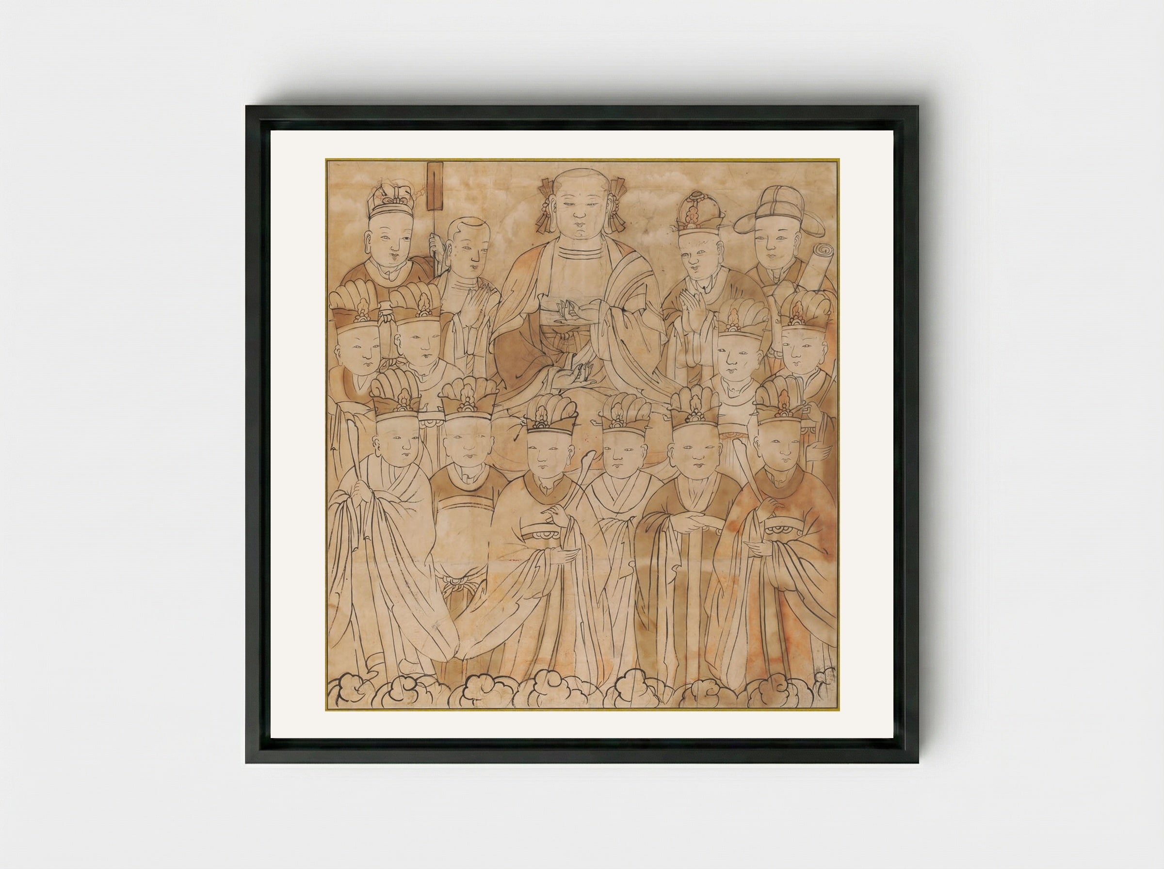 Seated Chijang Posal Flanked by the Ten Kings of Hell, Monk Tomyŏng, and Three Officials - Unknown Artist - Framed Canvas Black