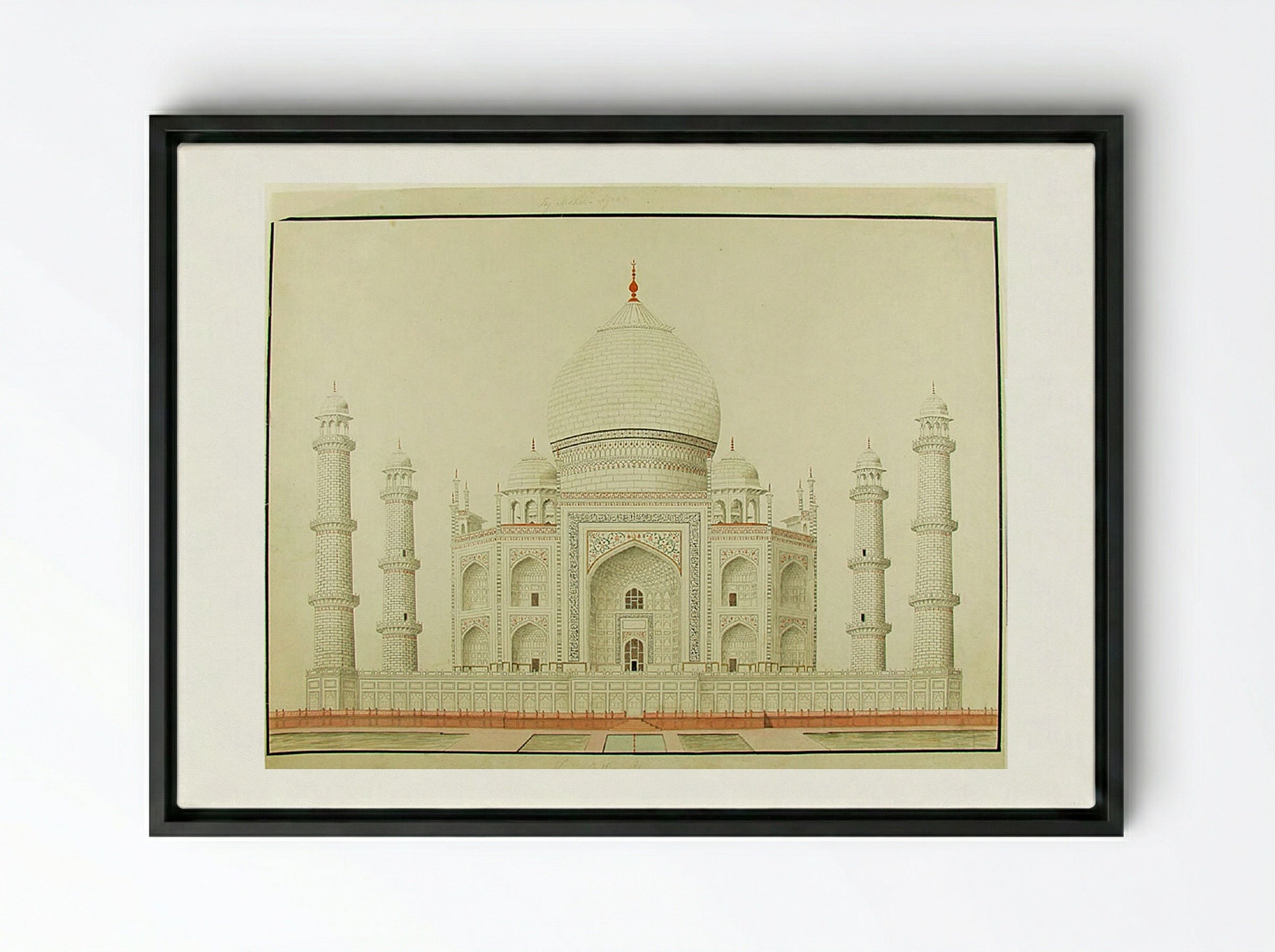 Taj Mahal, Agra - Fine Art Print - Framed Canvas Black