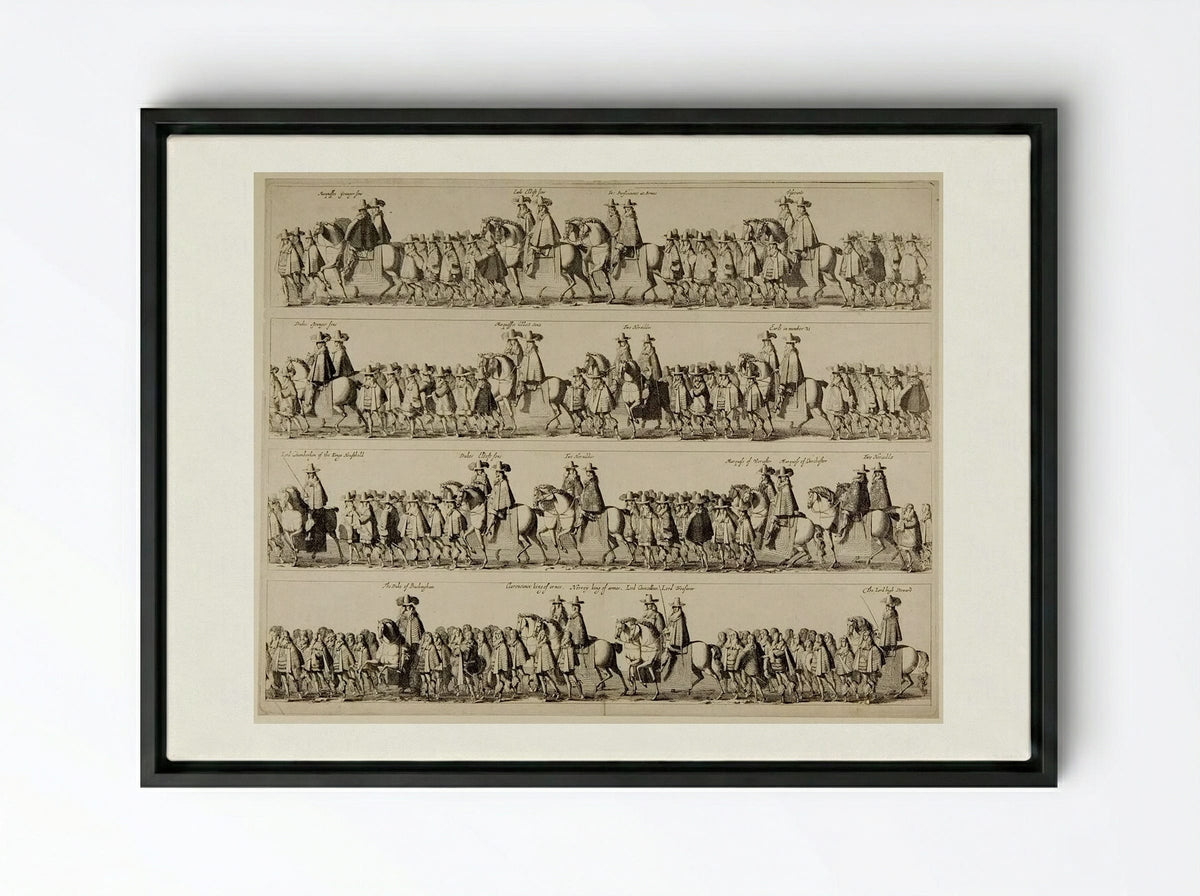 Coronation Procession of Charles II through London - Fine Art Print - Framed Canvas Black