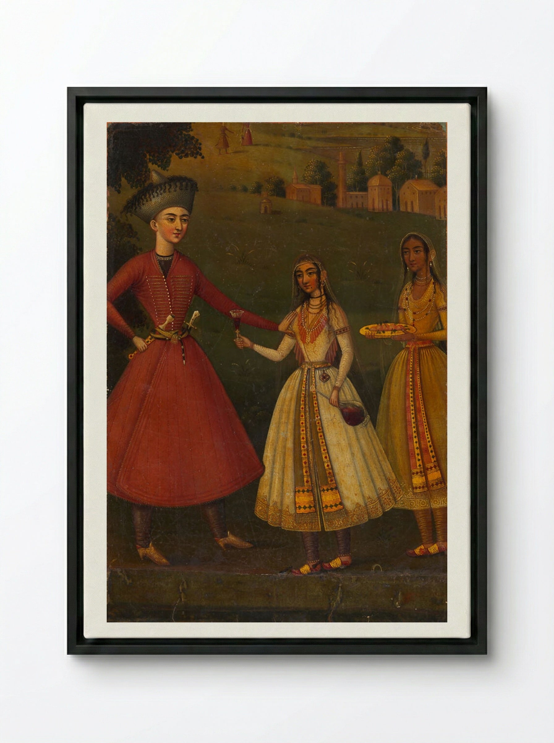 Courtier Refusing Wine from Indian Courtesans - Unknown Artist - Framed Canvas Black