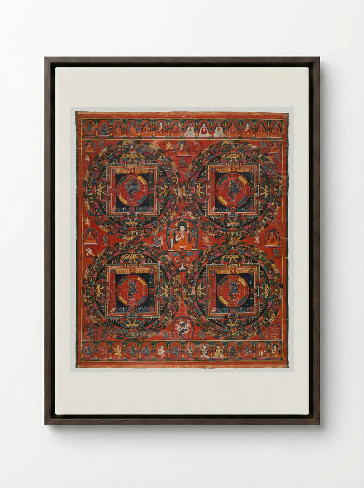 Four-circle Hevajra Mandala - Unknown Artist - Framed Canvas Dark Wood