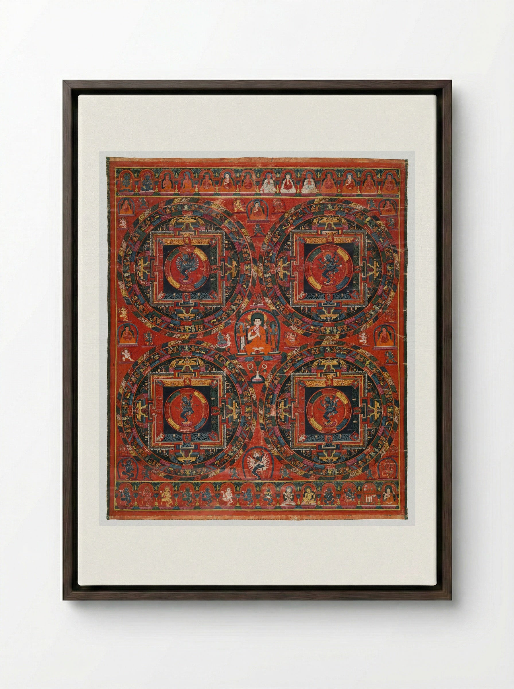 Four-circle Hevajra Mandala - Unknown Artist - Framed Canvas Dark Wood