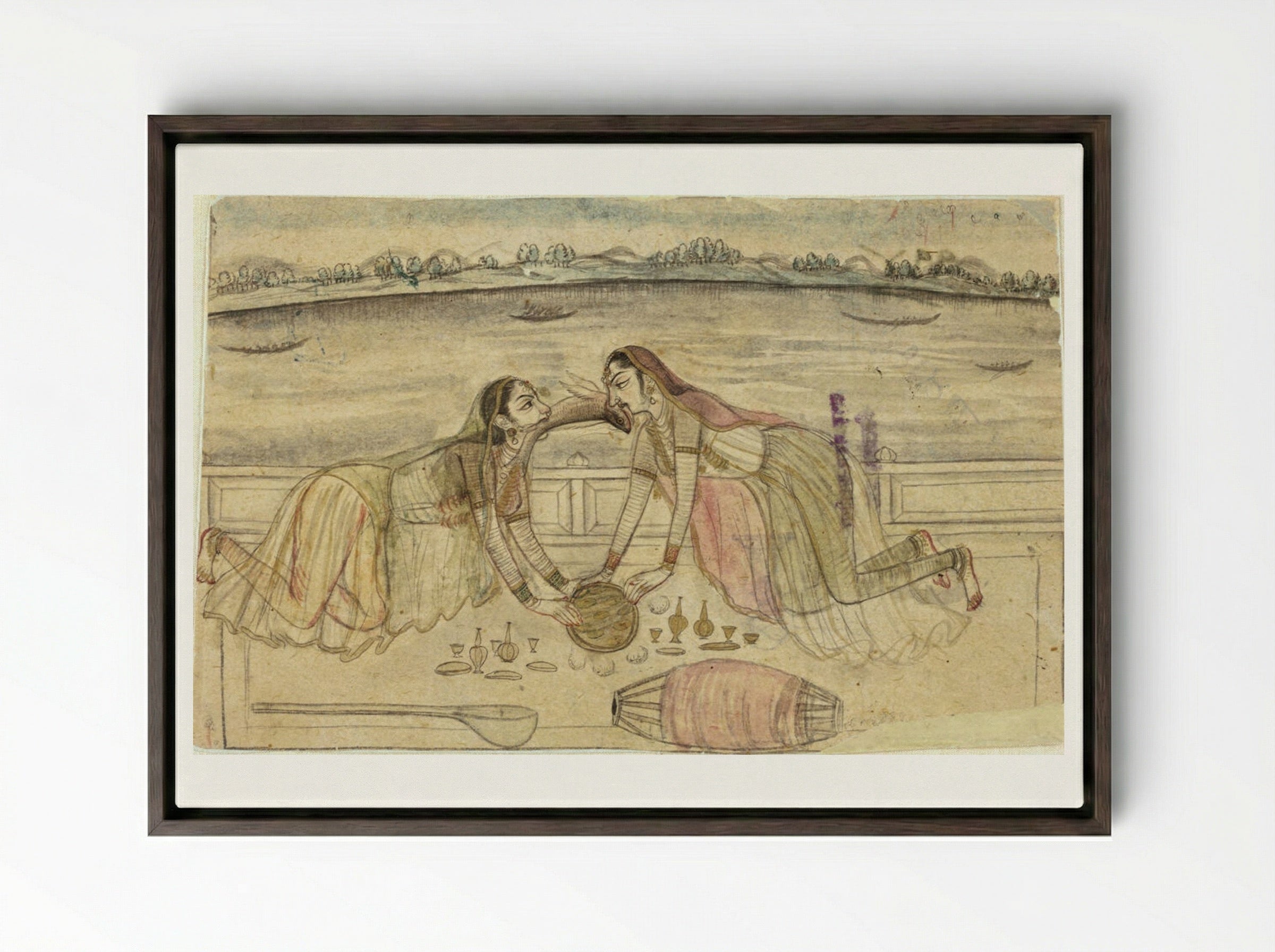 Strange Happenings on a Terrace - Nihal Chand - Framed Canvas Dark Wood