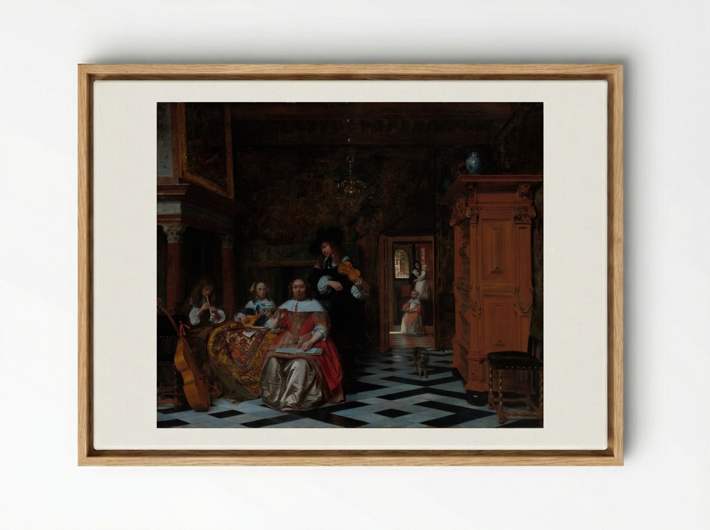 Portrait of a Family Playing Music - Pieter de Hooch - Framed Canvas Wood