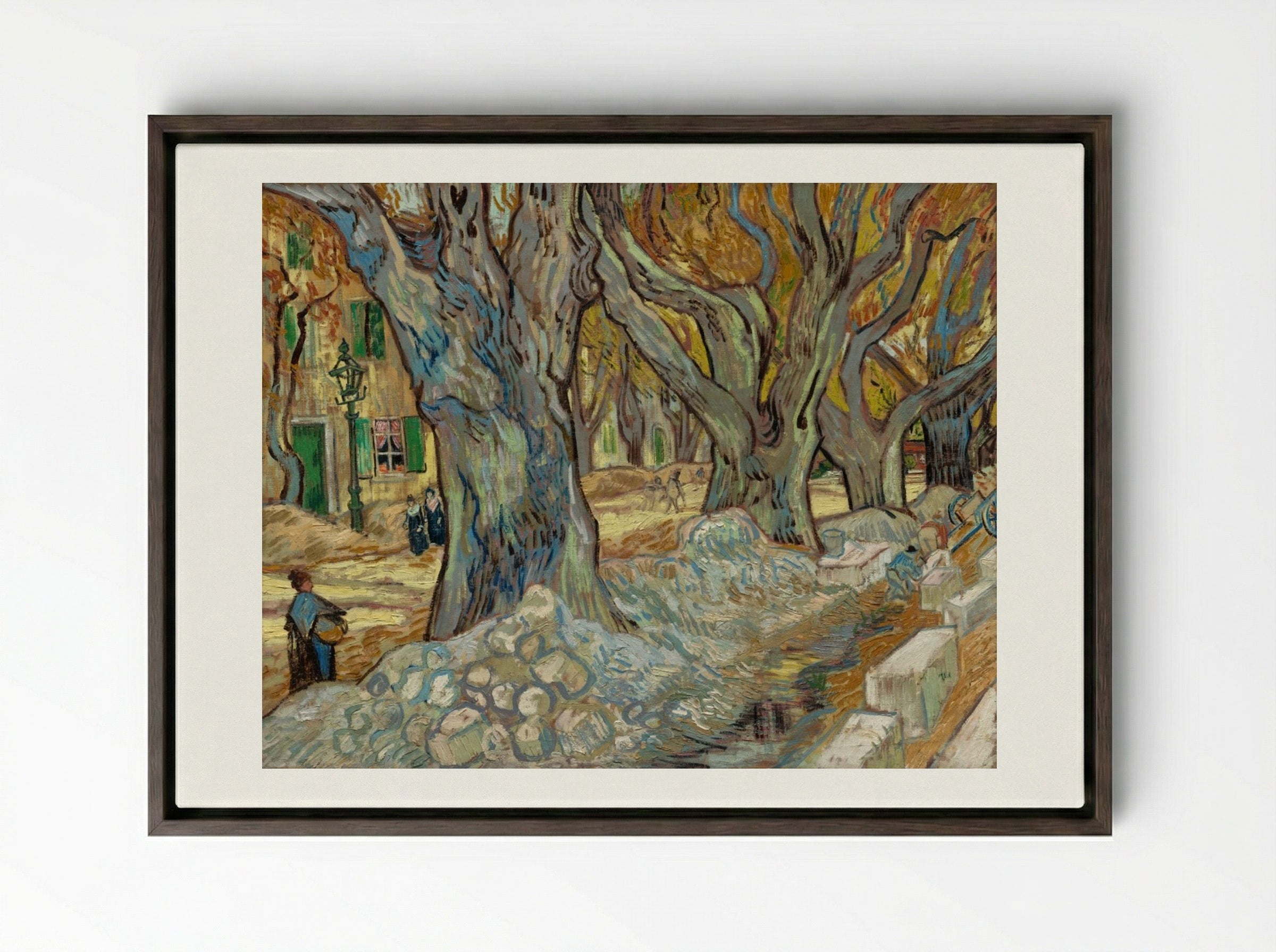 The Large Plane Trees (Road Menders at Saint-Rémy) - Vincent van Gogh - Framed Canvas Dark Wood
