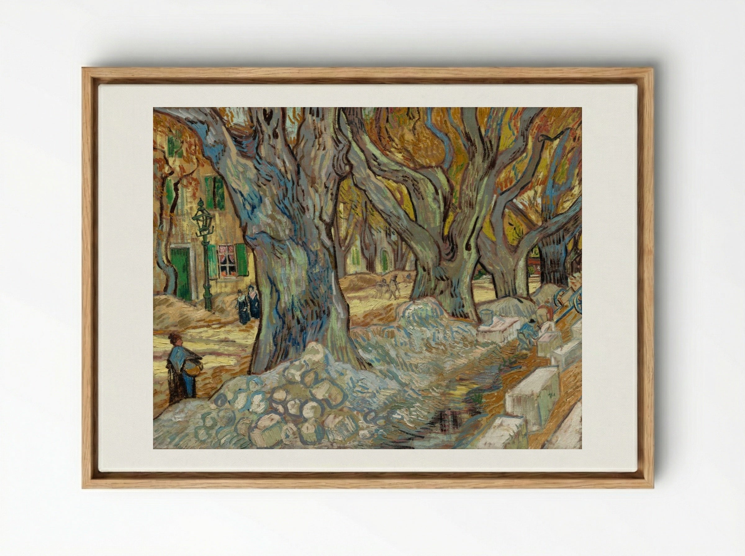 The Large Plane Trees (Road Menders at Saint-Rémy) - Vincent van Gogh - Framed Canvas Wood
