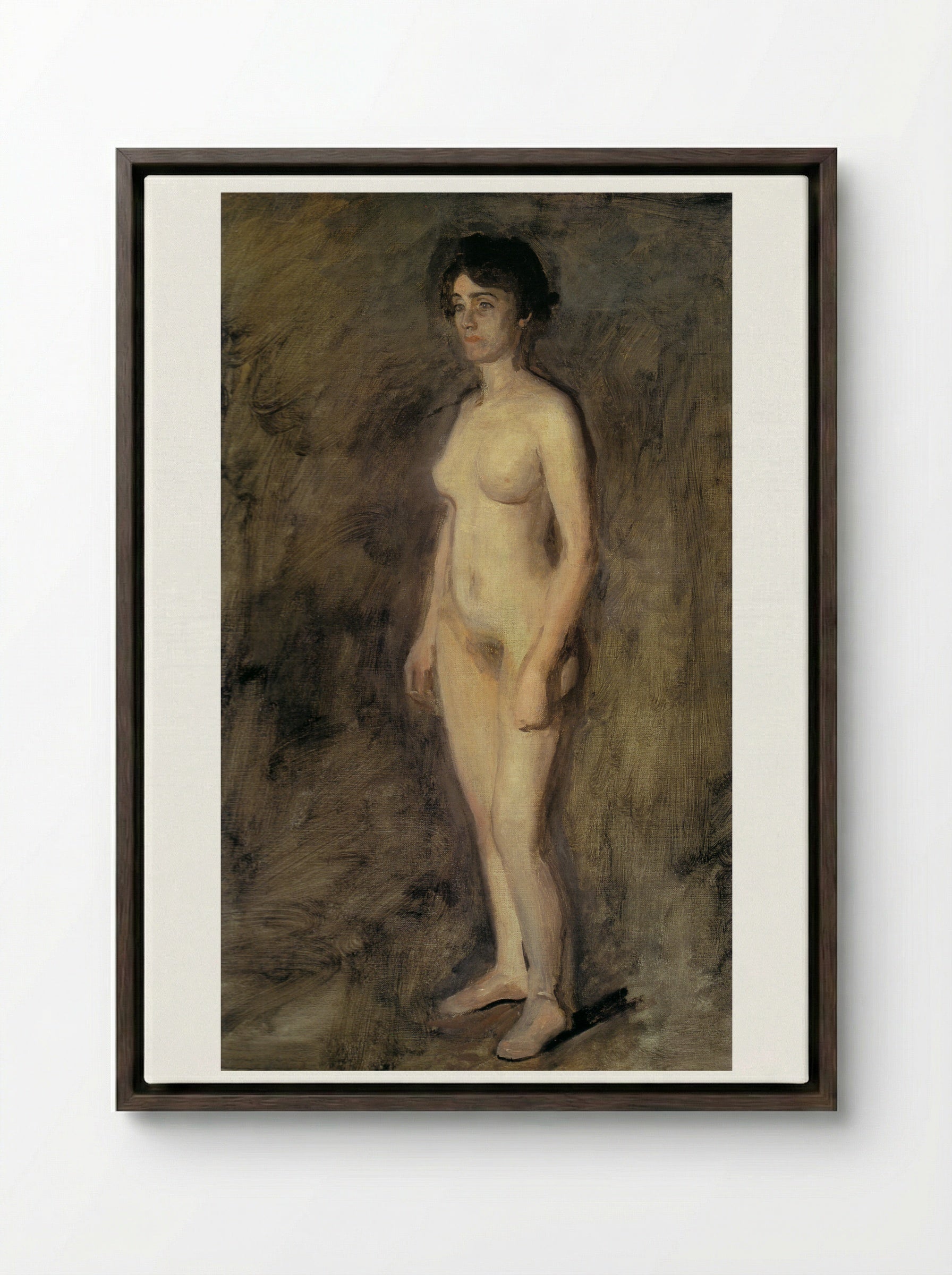 Standing Female Nude - Thomas Eakins - Framed Canvas Dark Wood