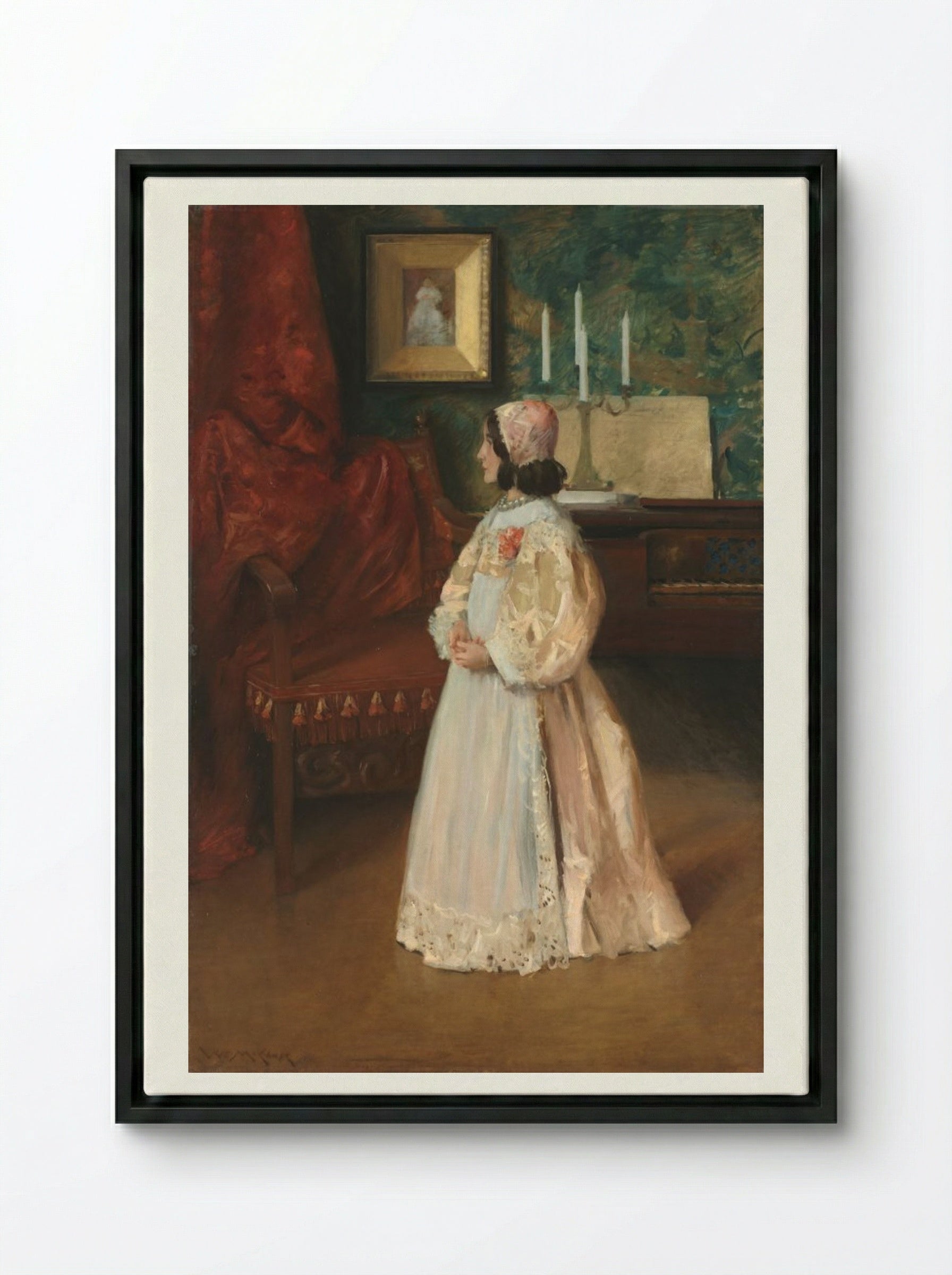 Portrait of My Daughter Alice - William Merritt Chase - Framed Canvas Black