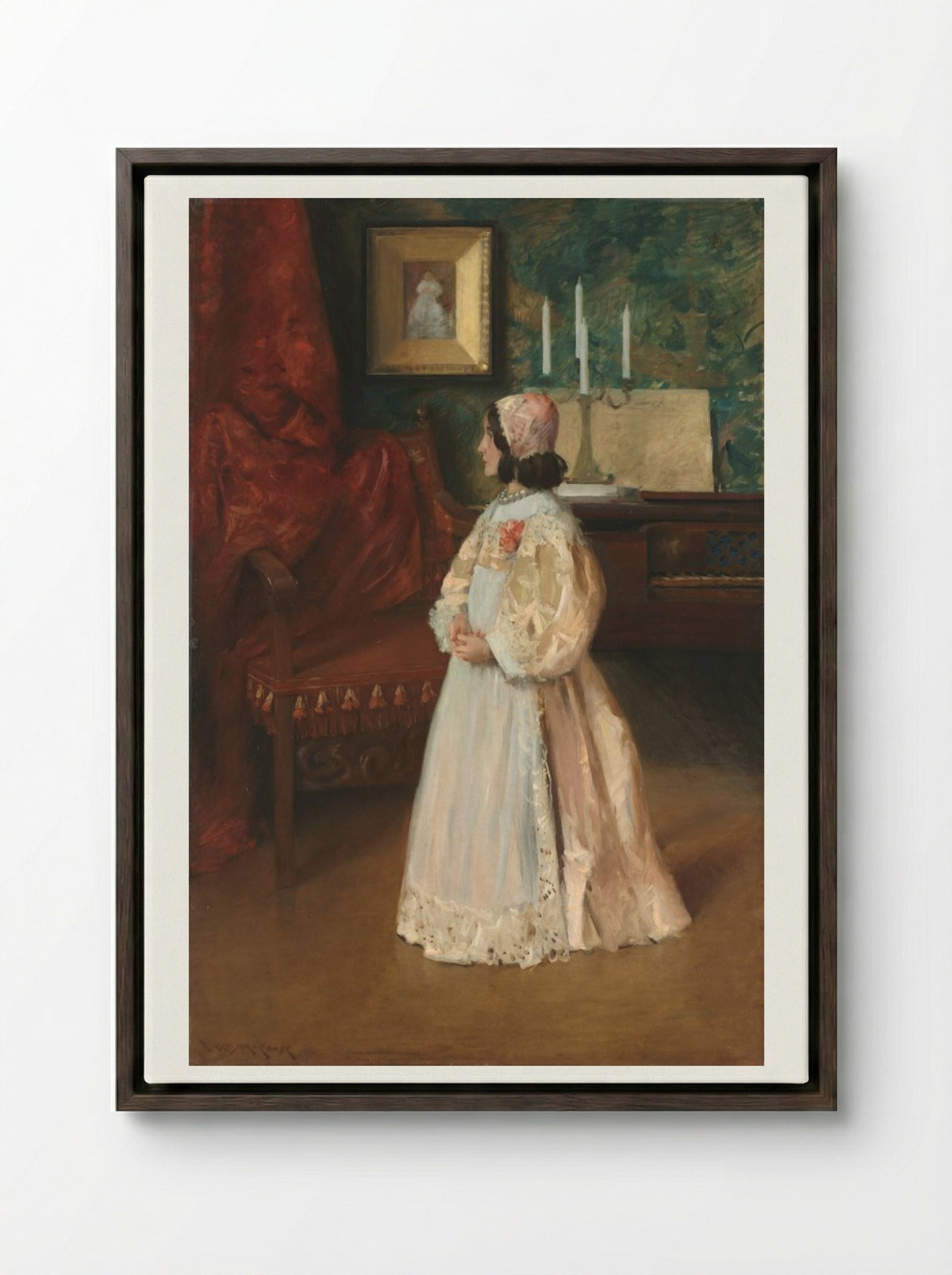 Portrait of My Daughter Alice - William Merritt Chase - Framed Canvas Dark Wood