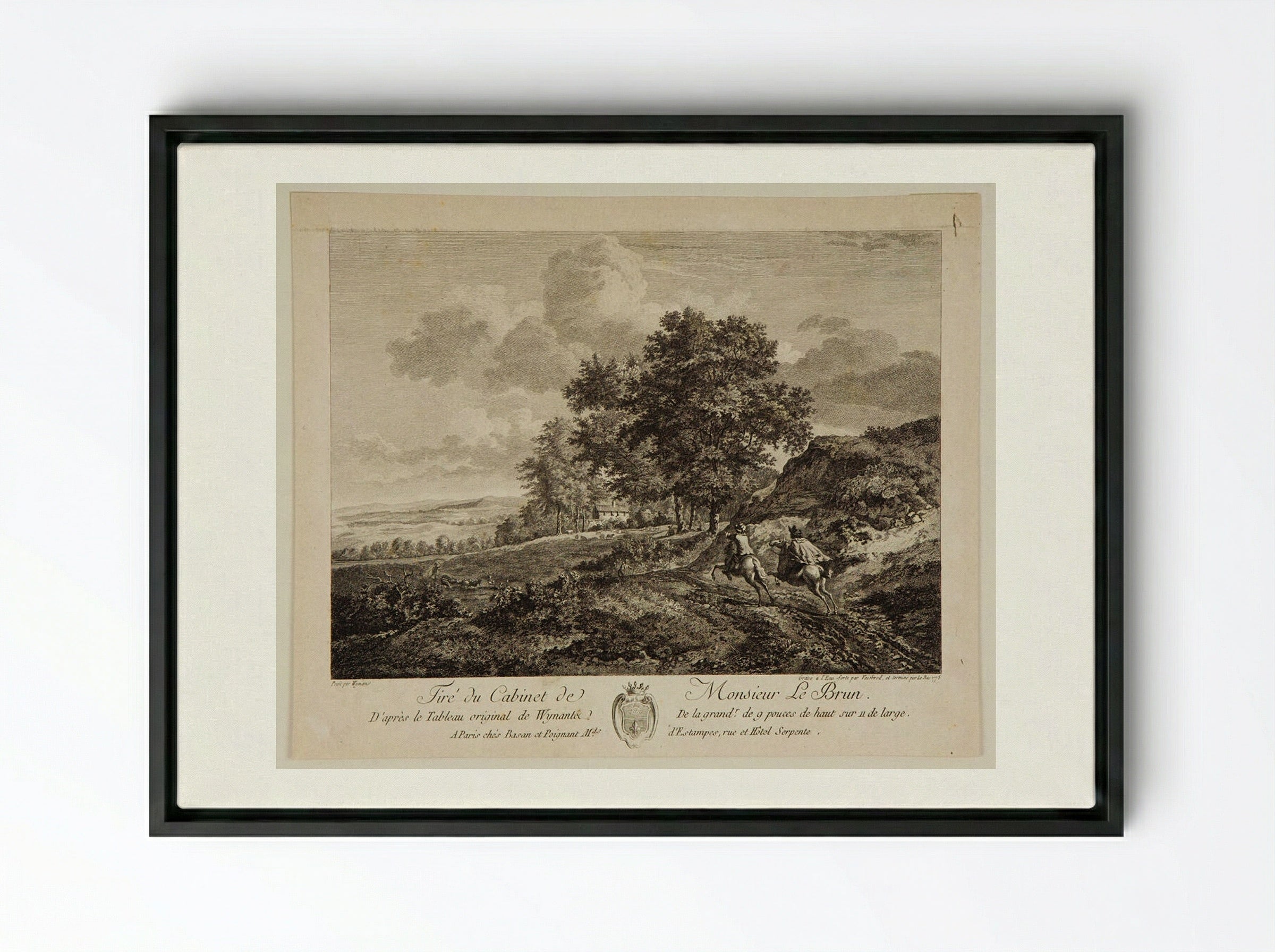 Landscape with Two Horsemen on a Road - Carl Wilhelm Weisbrod - Framed Canvas Black