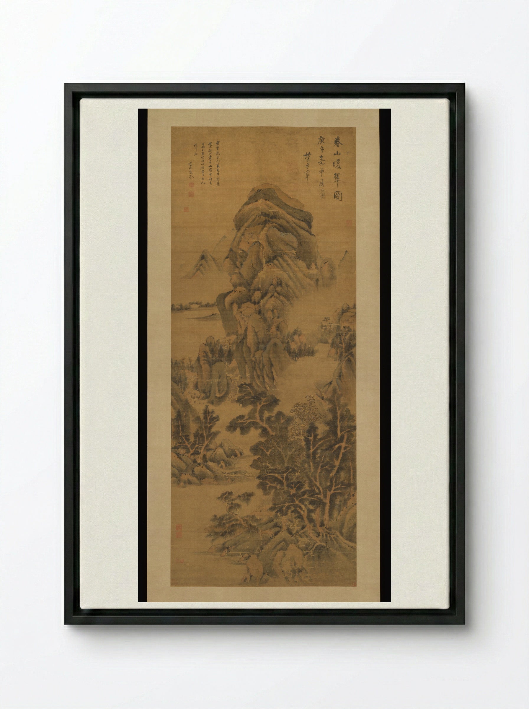 Spring Mountains over Warm Greenery - Dong Qichang - Framed Canvas Black