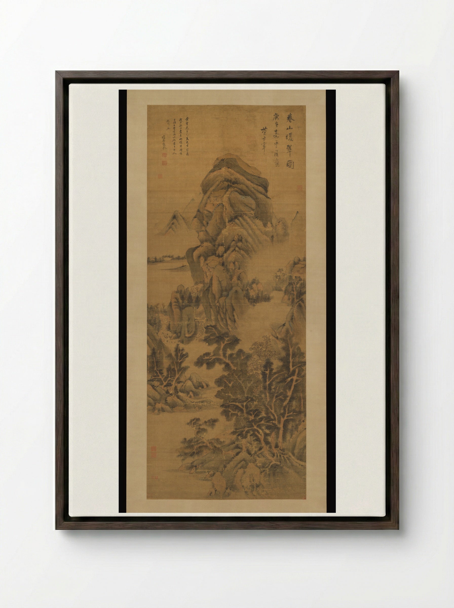 Spring Mountains over Warm Greenery - Dong Qichang - Framed Canvas Dark Wood