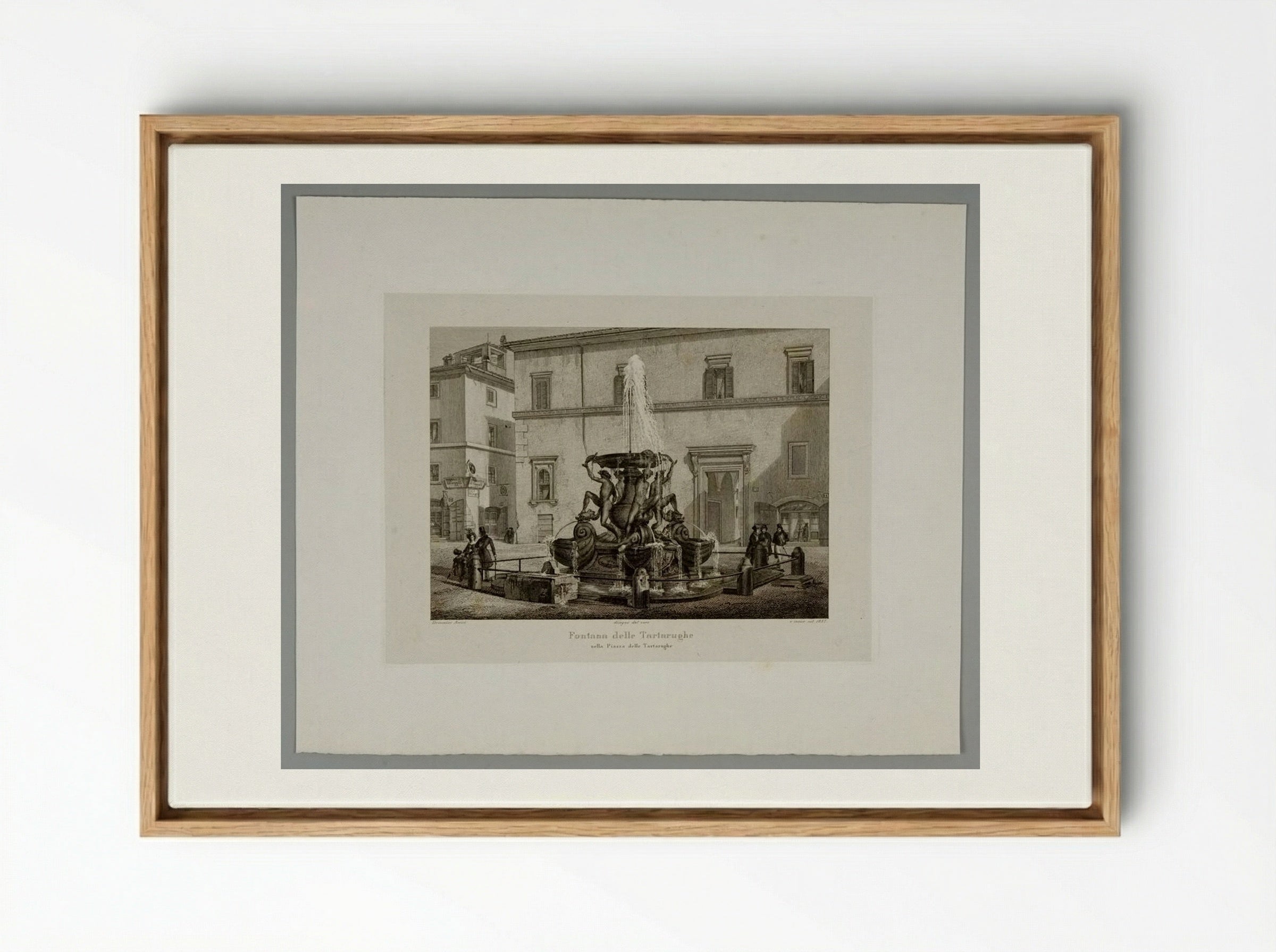 Fountain of the Tortoises in the Piazza of the Tortoises - Domenico Amici - Framed Canvas Wood