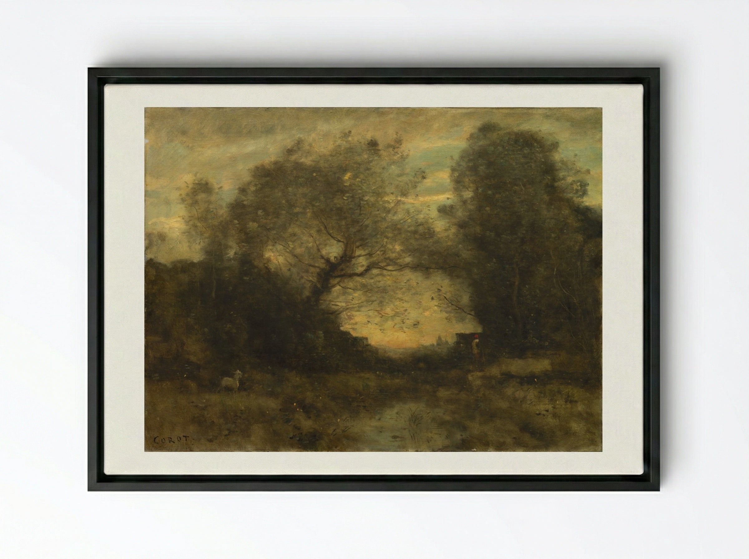 The Pond at the Entrance of the Woods - Jean-Baptiste-Camille Corot - Framed Canvas Black
