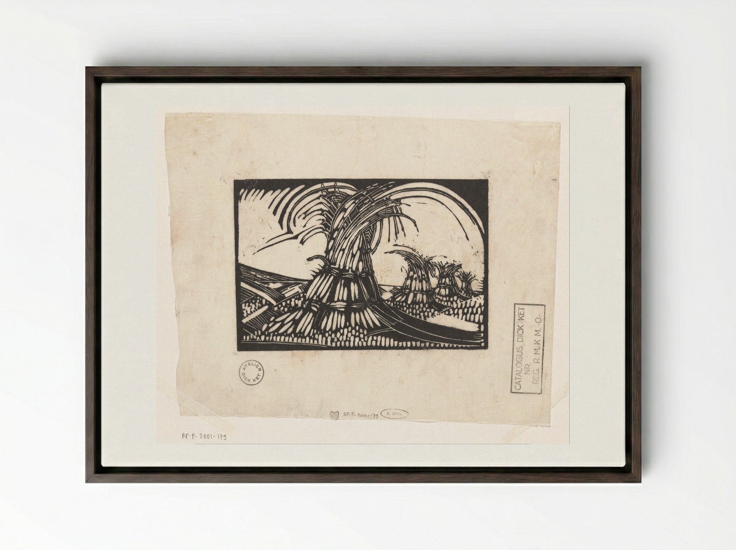 Korenschoven te Ede - Dick Ket - Framed Canvas Dark Wood