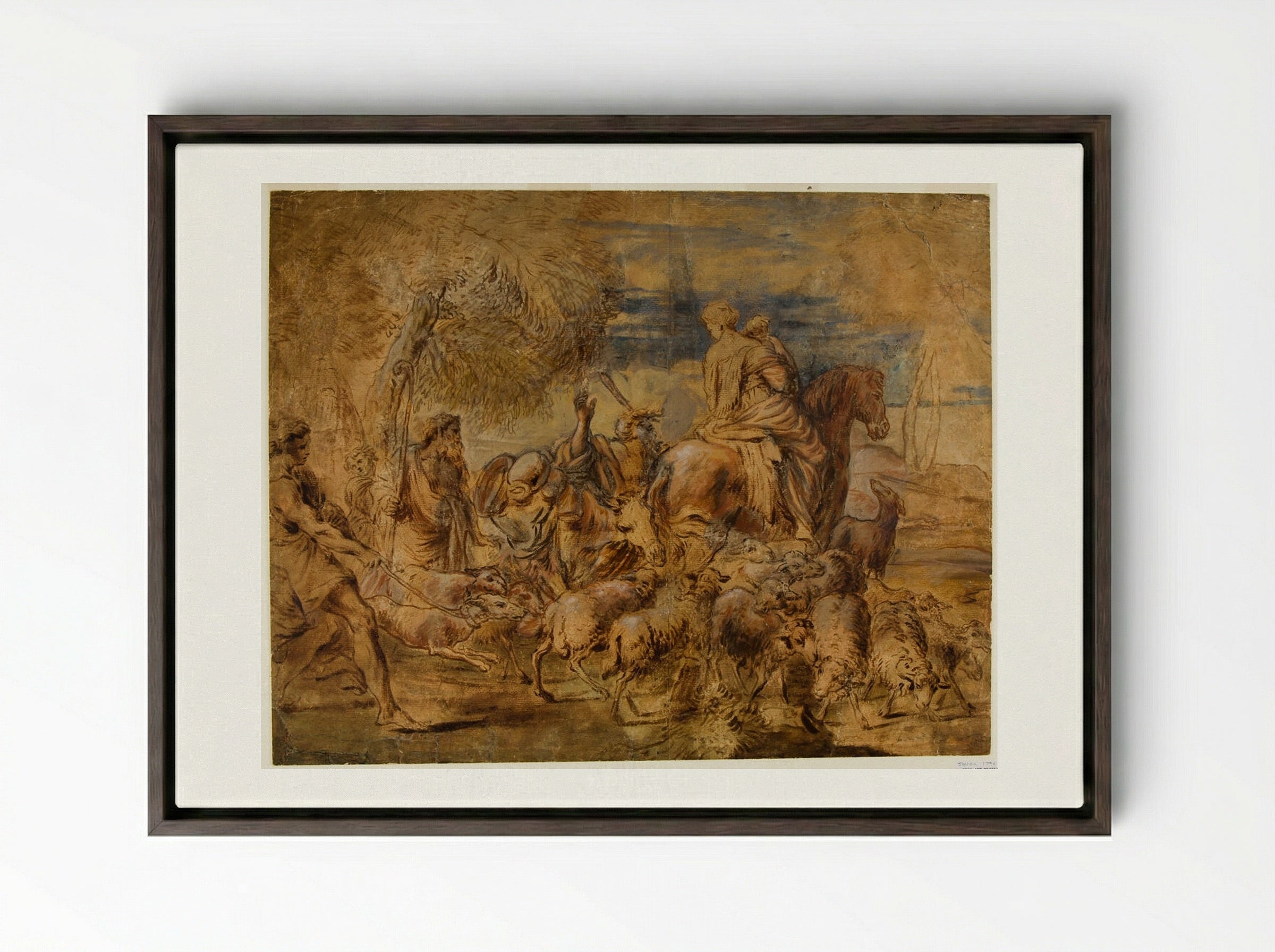 The Family of Jacob - Giovanni Benedetto Castiglione - Framed Canvas Dark Wood