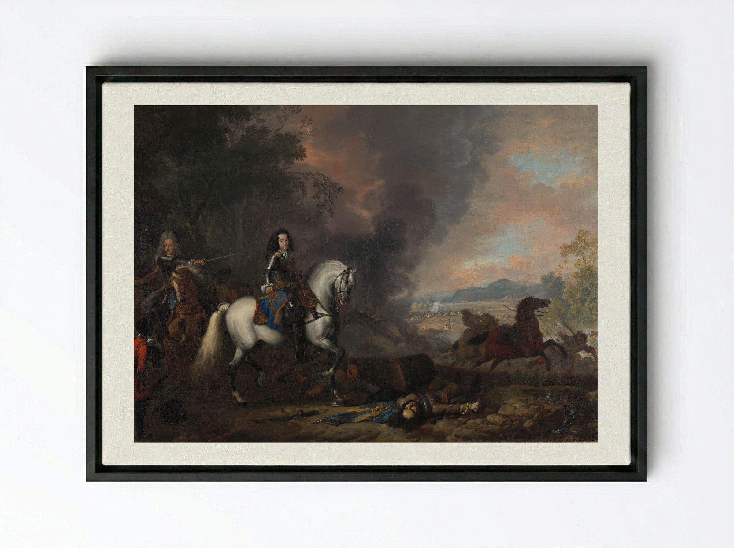 Hendrik Casimir II, Prince of Nassau-Dietz, at a Battle - Jan van Huchtenburg - Framed Canvas Black