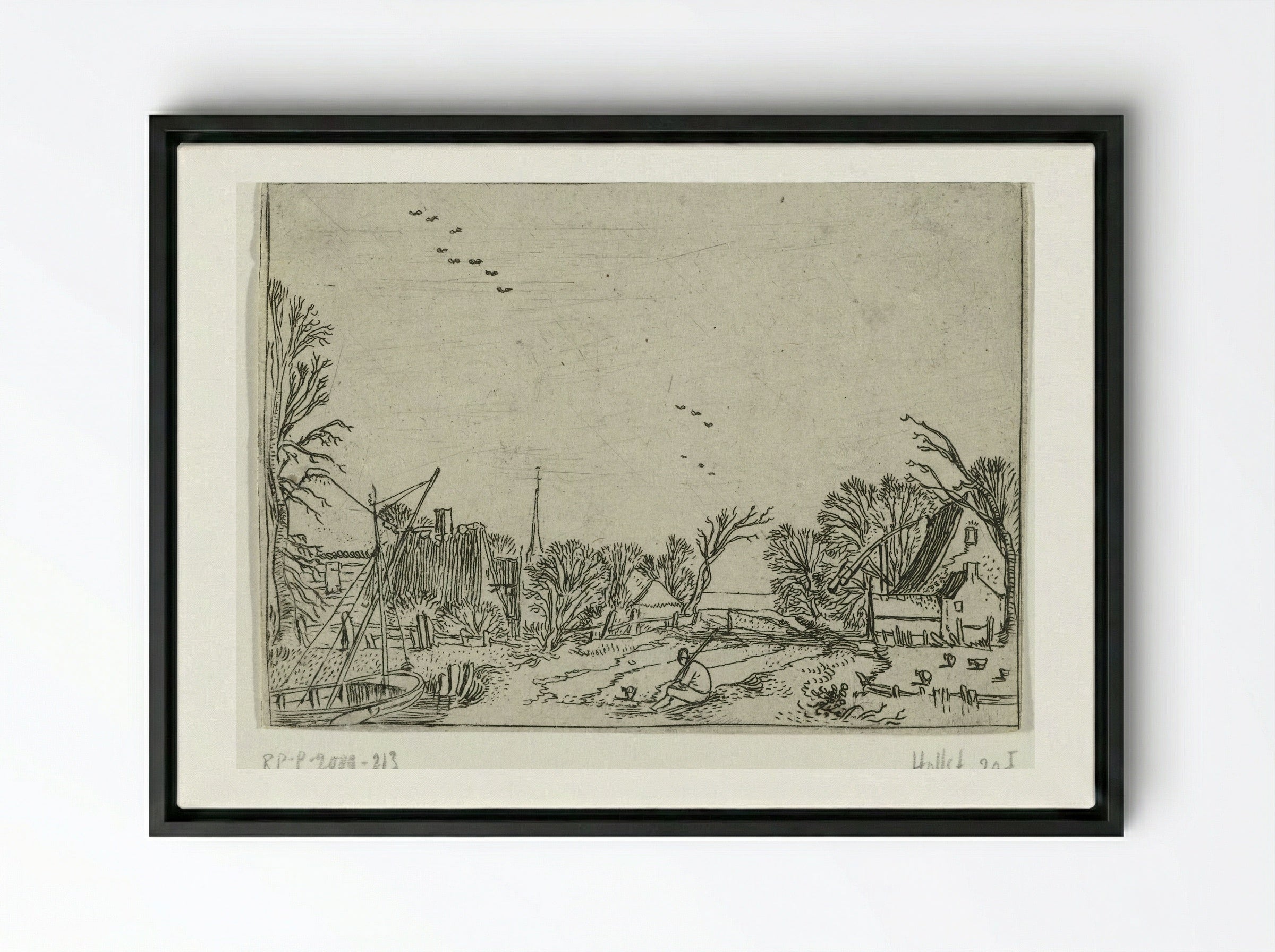 Het dorp (The Village) - Esaias van de Velde - Framed Canvas Black