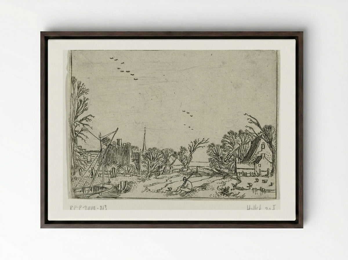 Het dorp (The Village) - Esaias van de Velde - Framed Canvas Dark Wood