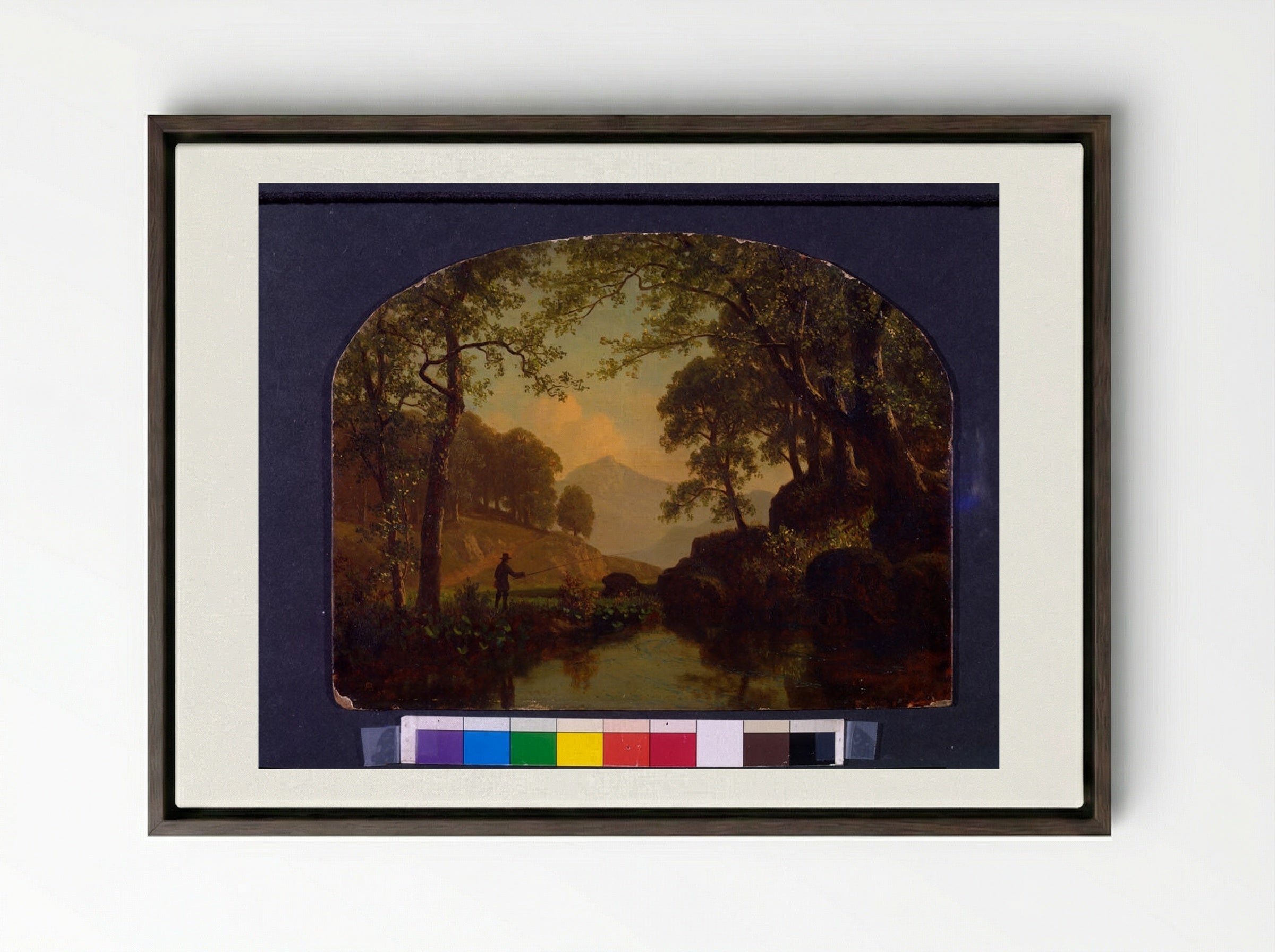 The Trout Brook - Albert Bierstadt - Framed Canvas Dark Wood