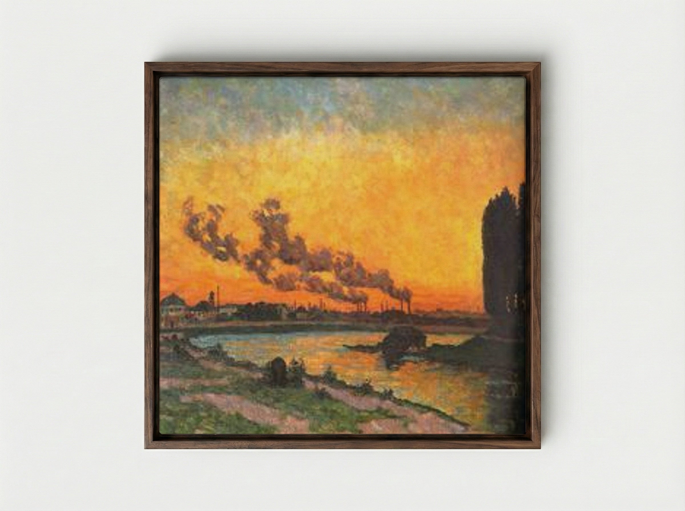 Sunset at Ivry (Soleil couchant à Ivry) - Armand Guillaumin - Framed Canvas Dark Wood