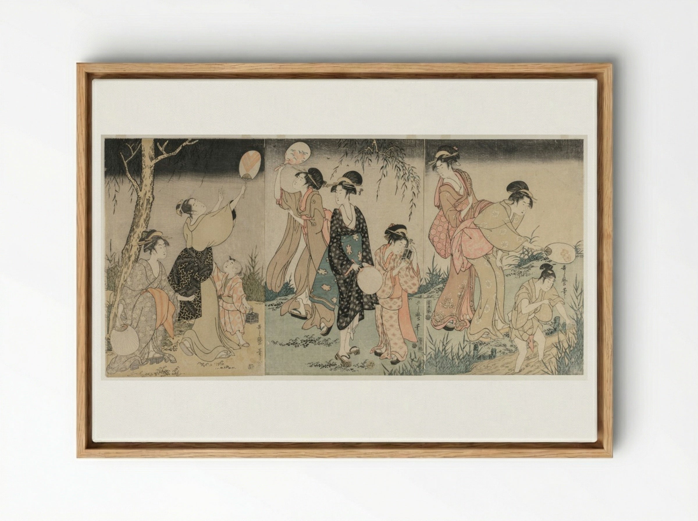 Catching Fireflies - Kitagawa Utamaro - Framed Canvas Wood