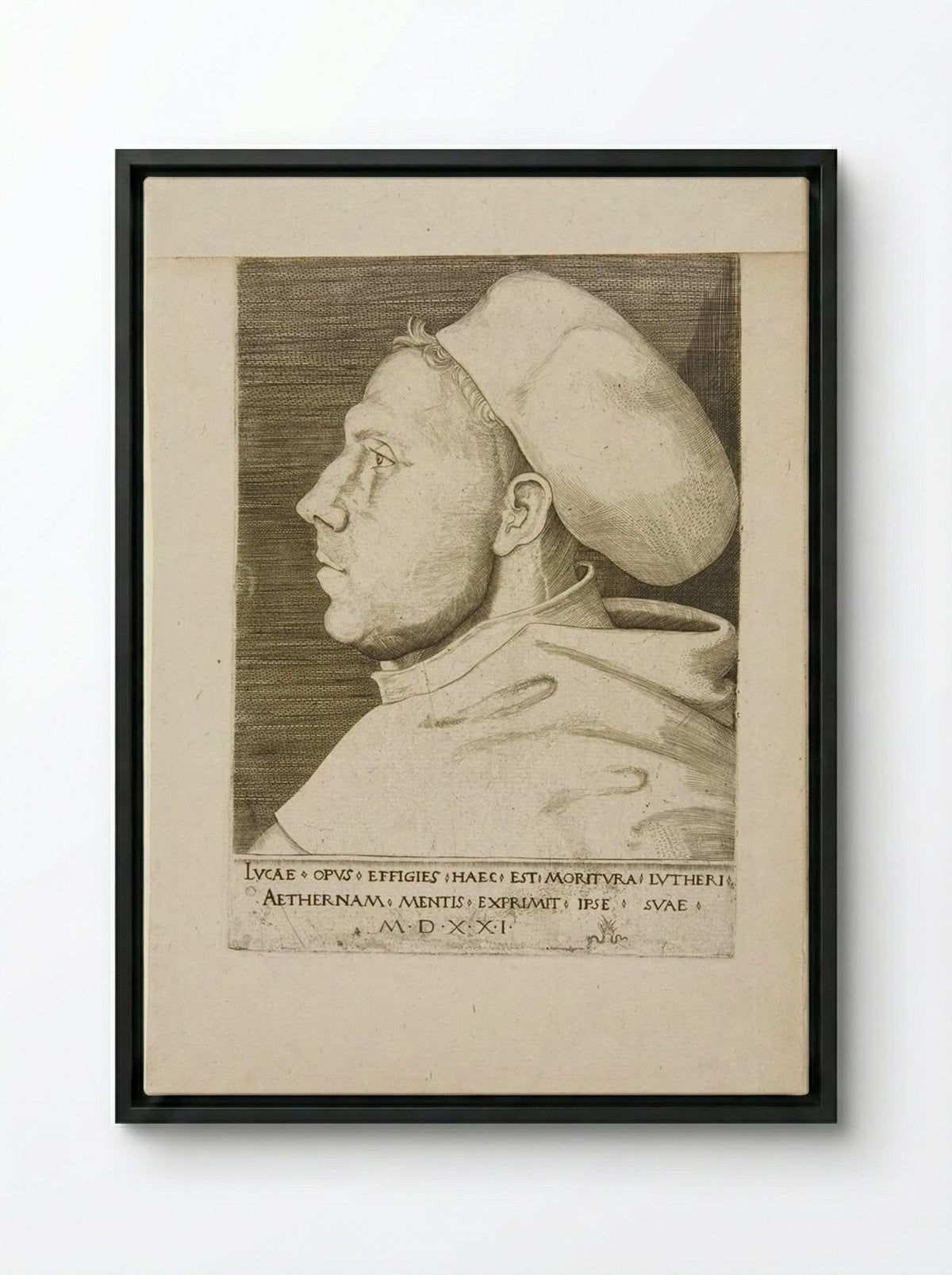 Martin Luther as an Augustinian Friar, with Cap - Lucas Cranach the Elder - Framed Canvas Black