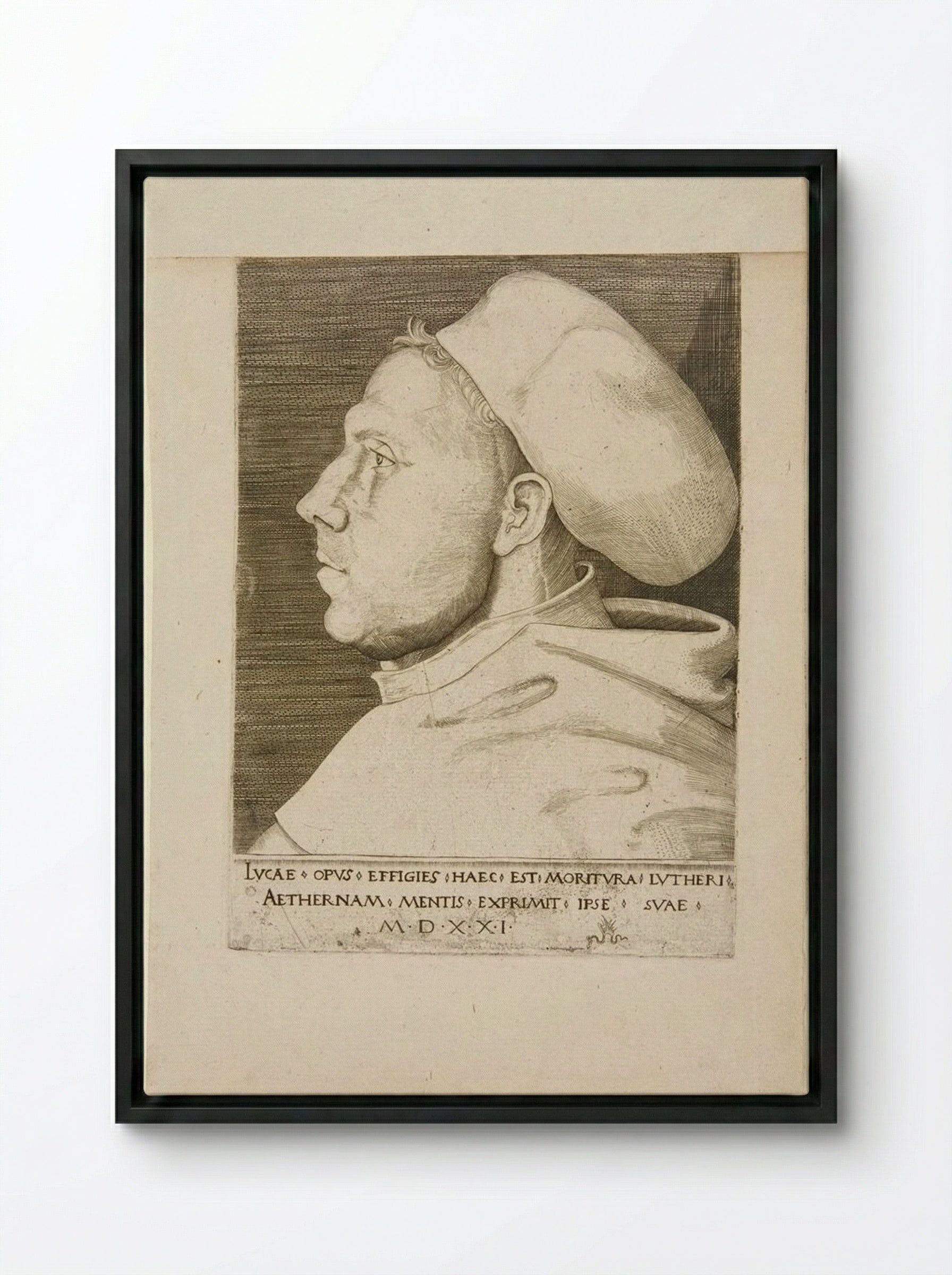Martin Luther as an Augustinian Friar, with Cap - Lucas Cranach the Elder - Framed Canvas Black