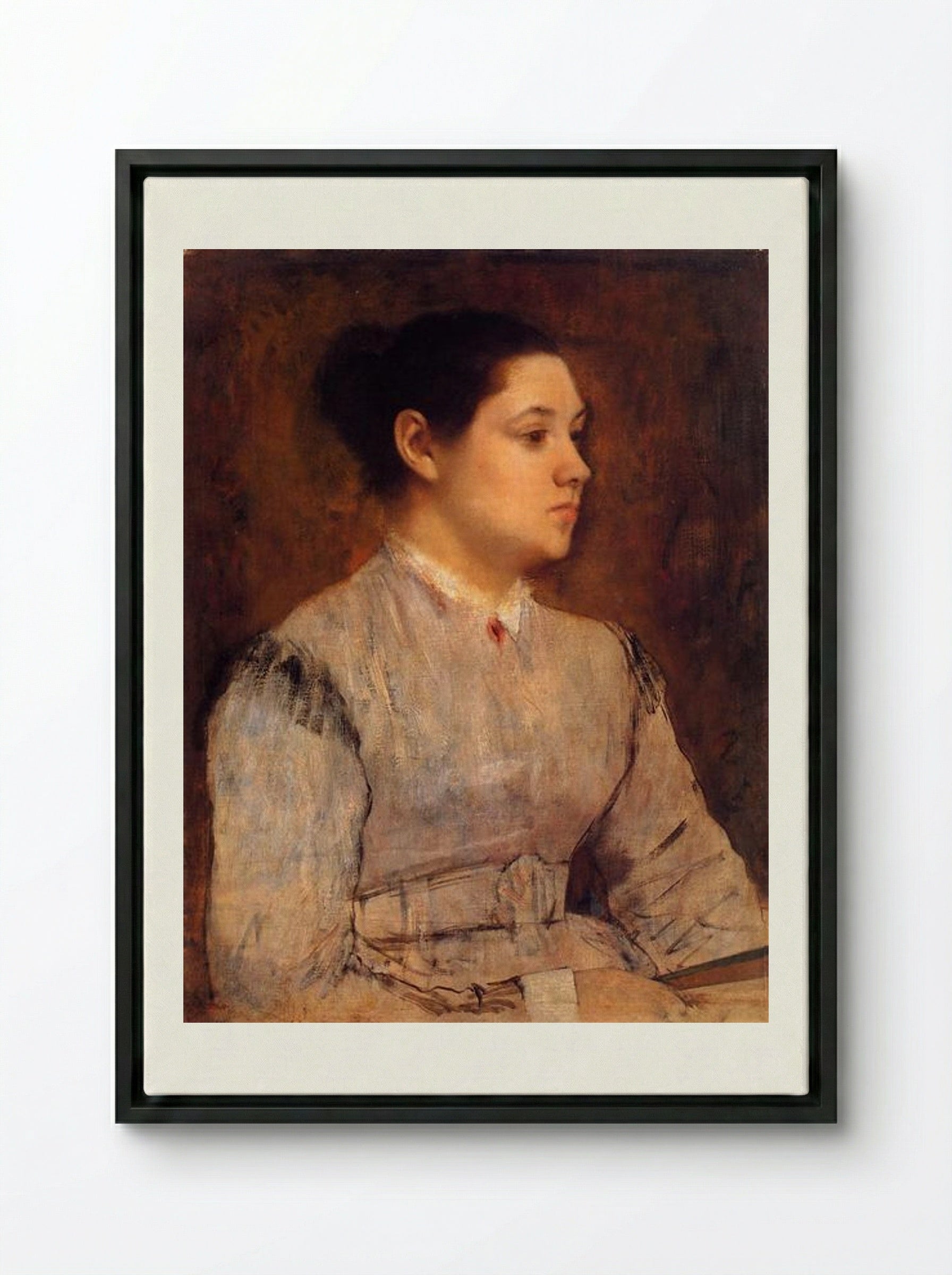 Portrait of a Young Woman - Edgar Degas - Framed Canvas Black