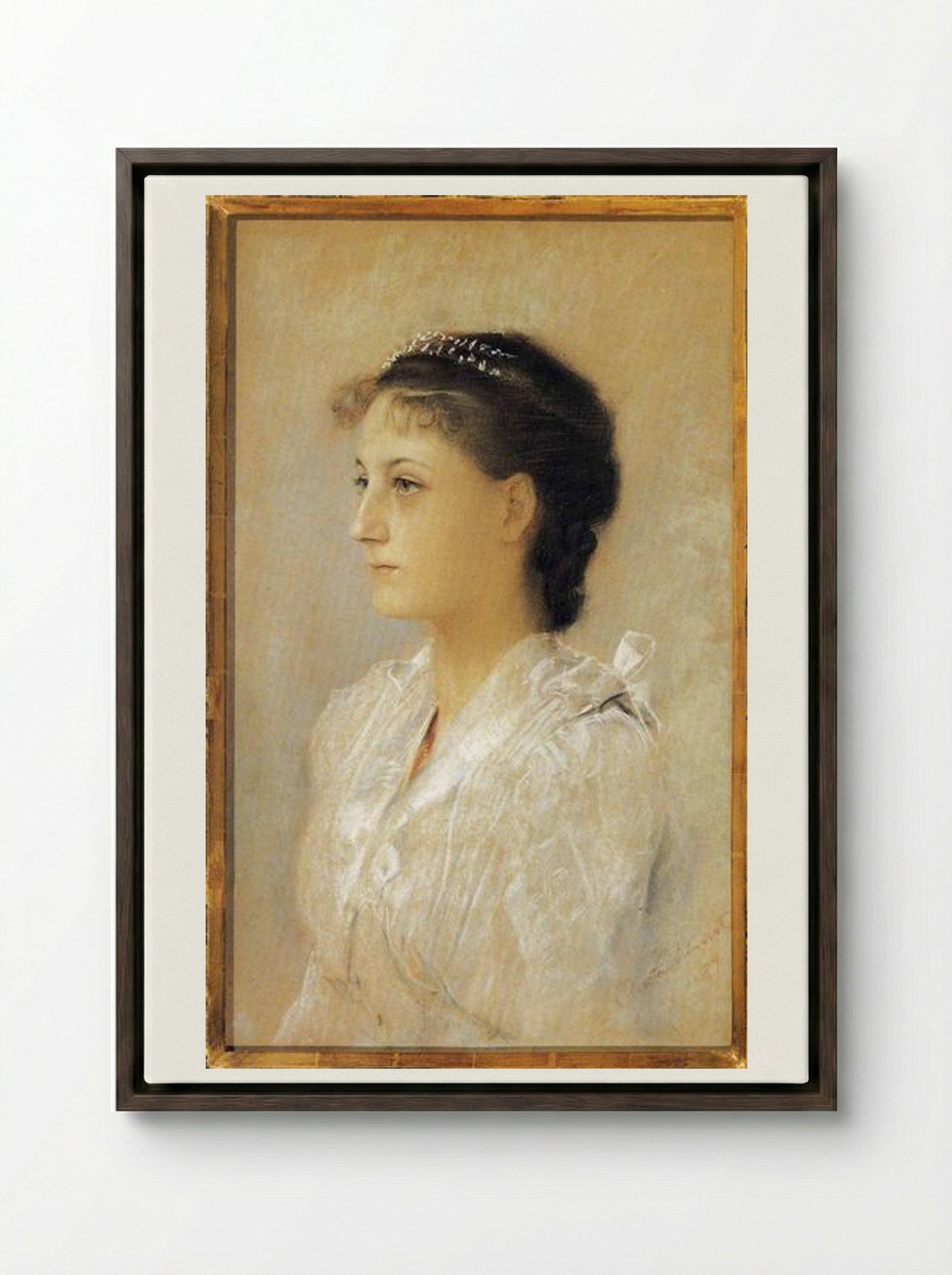 Emilie Flöge, Aged 17 - Gustav Klimt - Framed Canvas Dark Wood