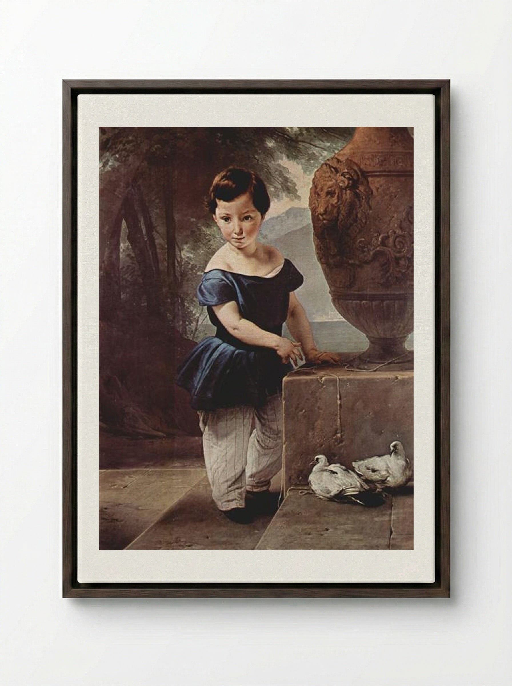 Portrait of Don Giulio Vigoni as a child - Francesco Hayez - Framed Canvas Dark Wood