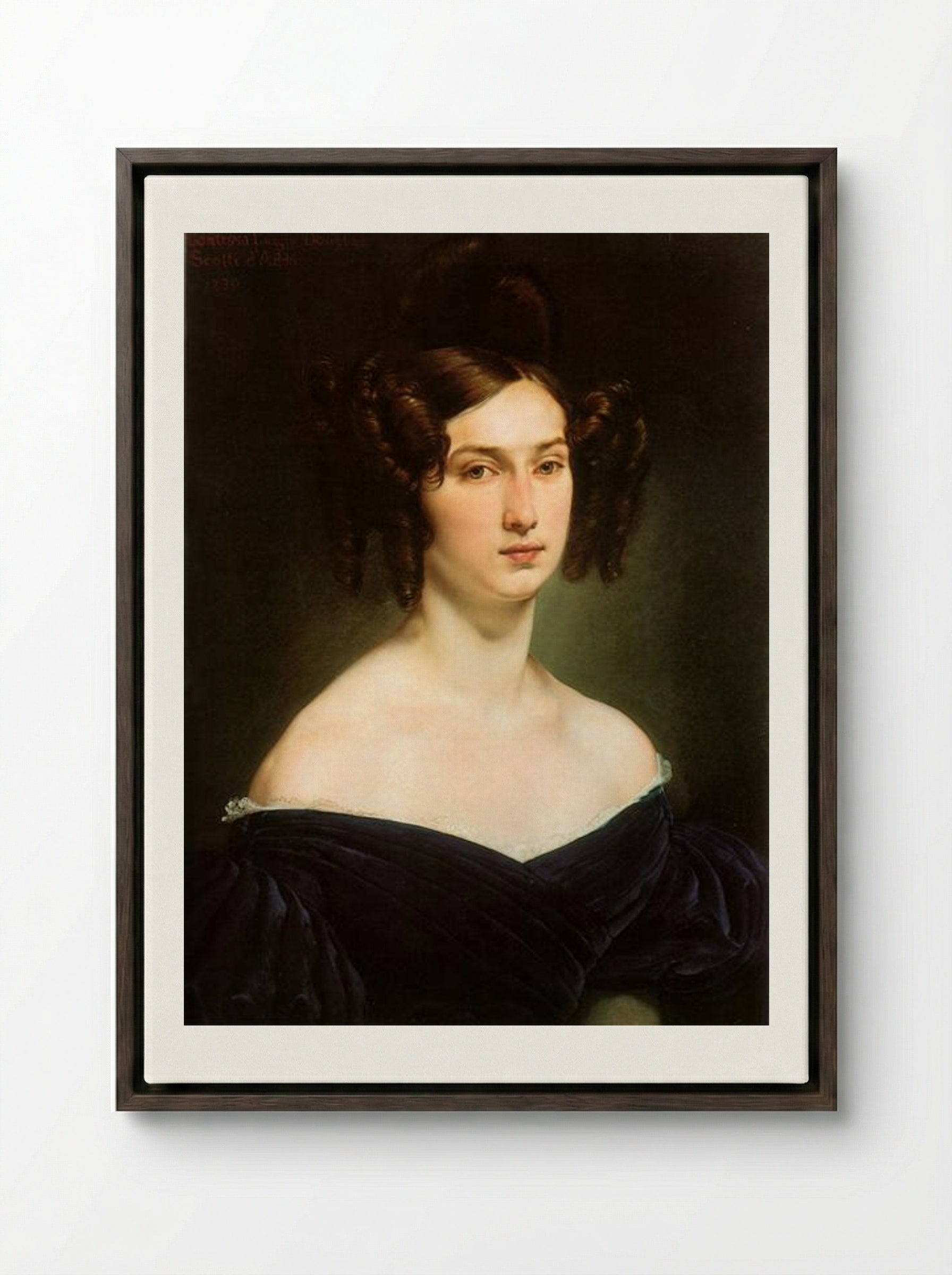 Portrait of Countess Luigia Douglas Scotti d'Adda - Francesco Hayez - Framed Canvas Dark Wood