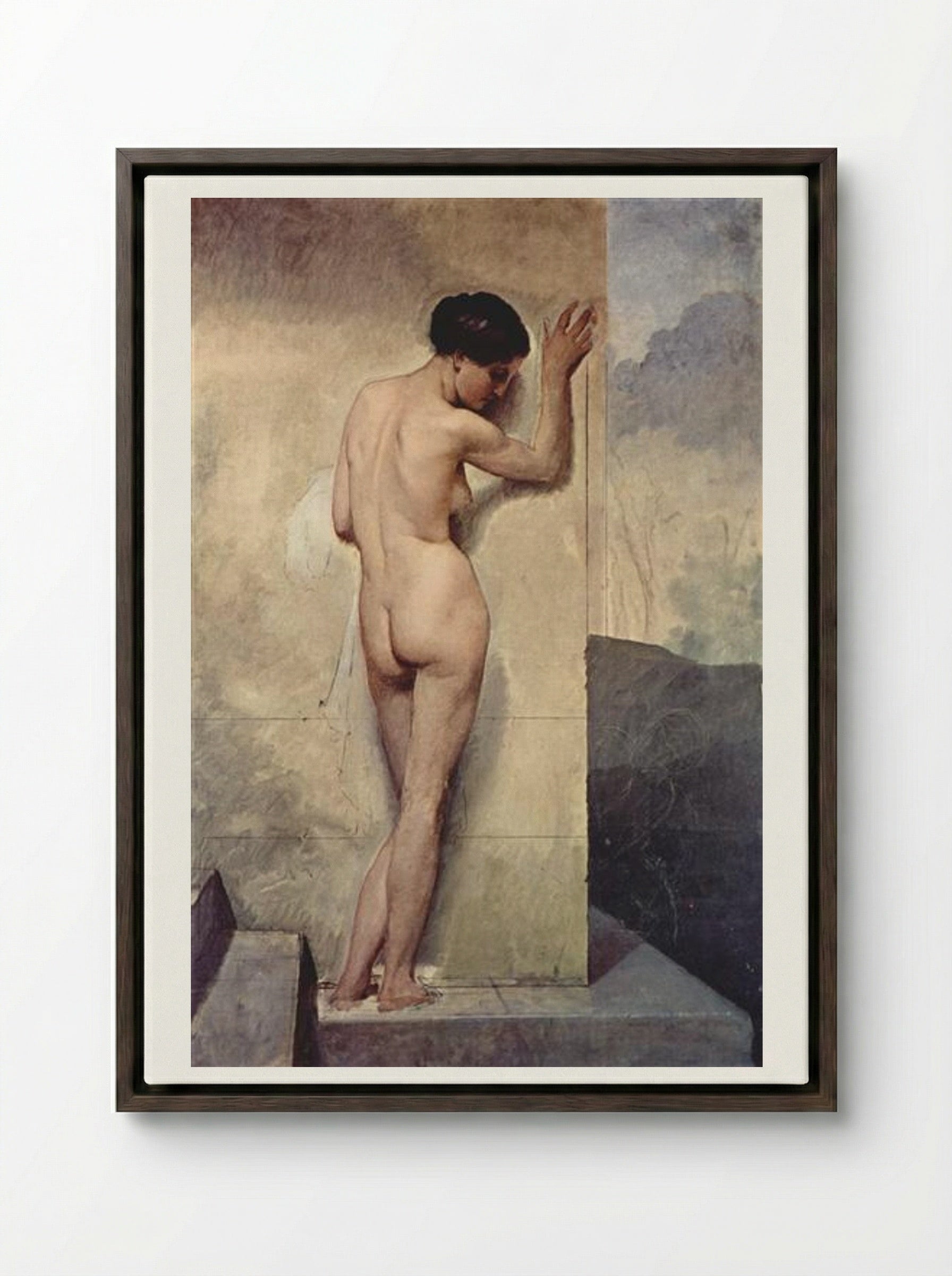 Female Nude (Study) - Francesco Hayez - Framed Canvas Dark Wood