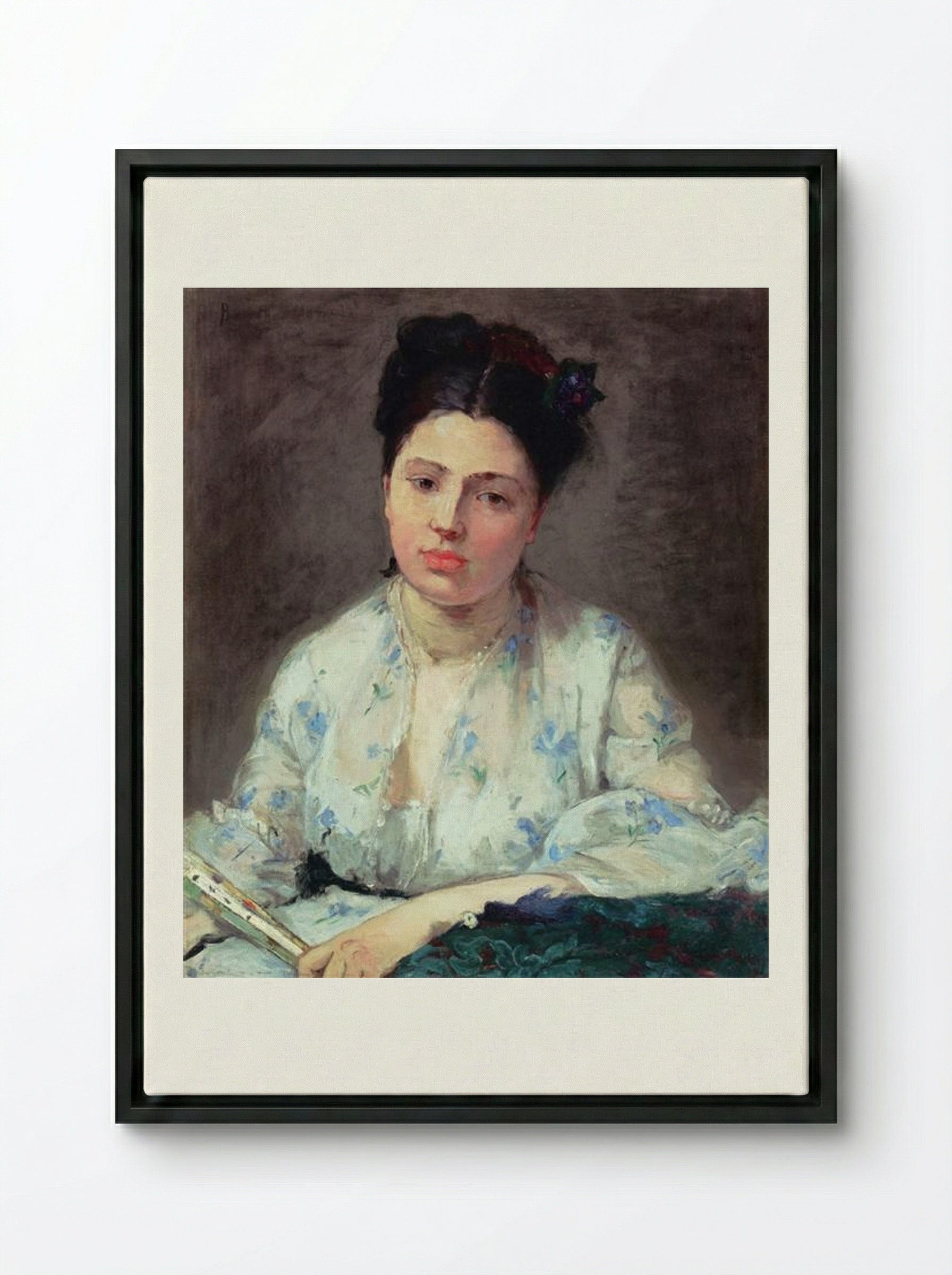Young Woman Leaning - Berthe Morisot - Framed Canvas Black