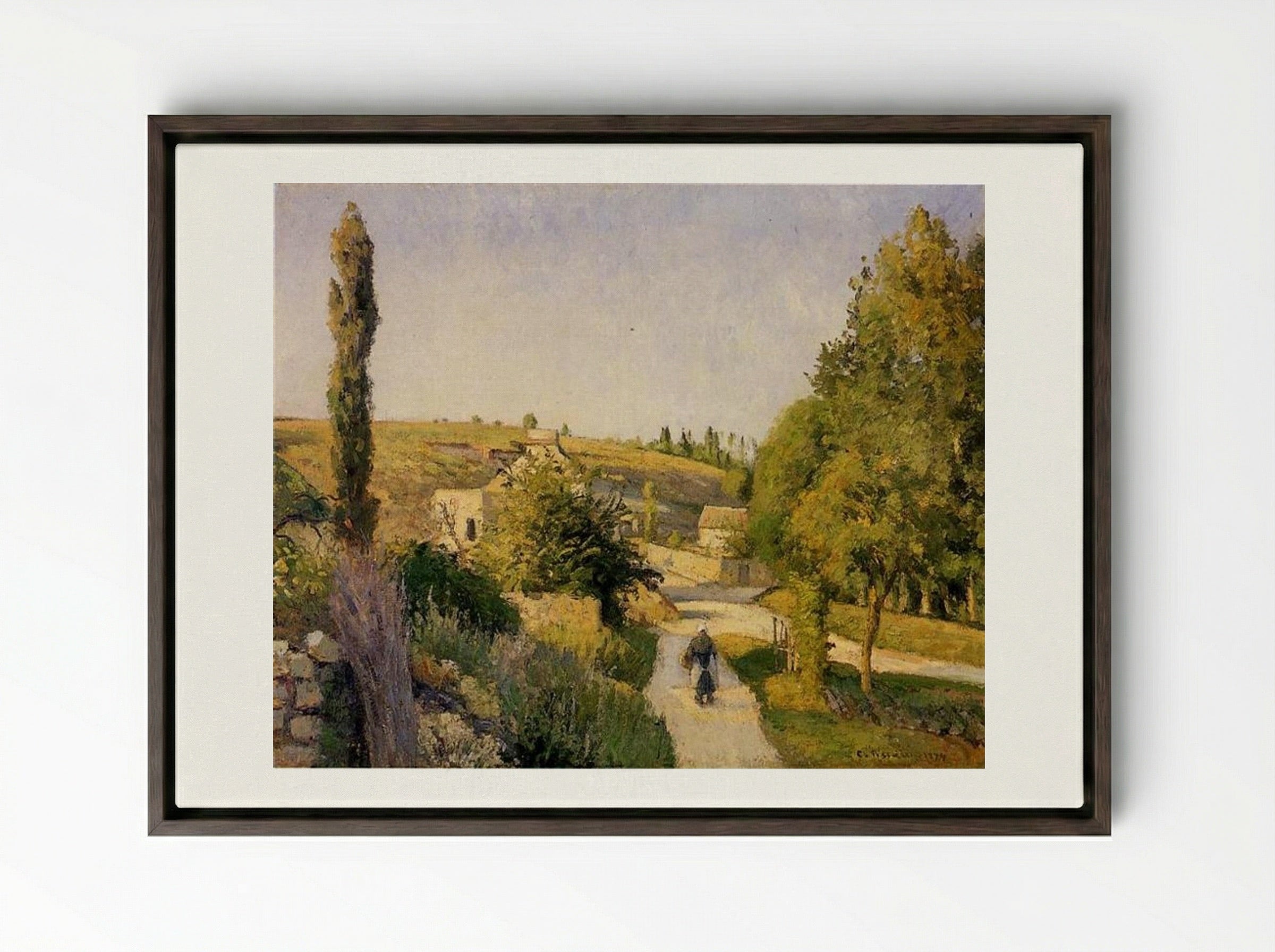 Landscape at l'Hermitage, Pontoise - Camille Pissarro - Framed Canvas Dark Wood